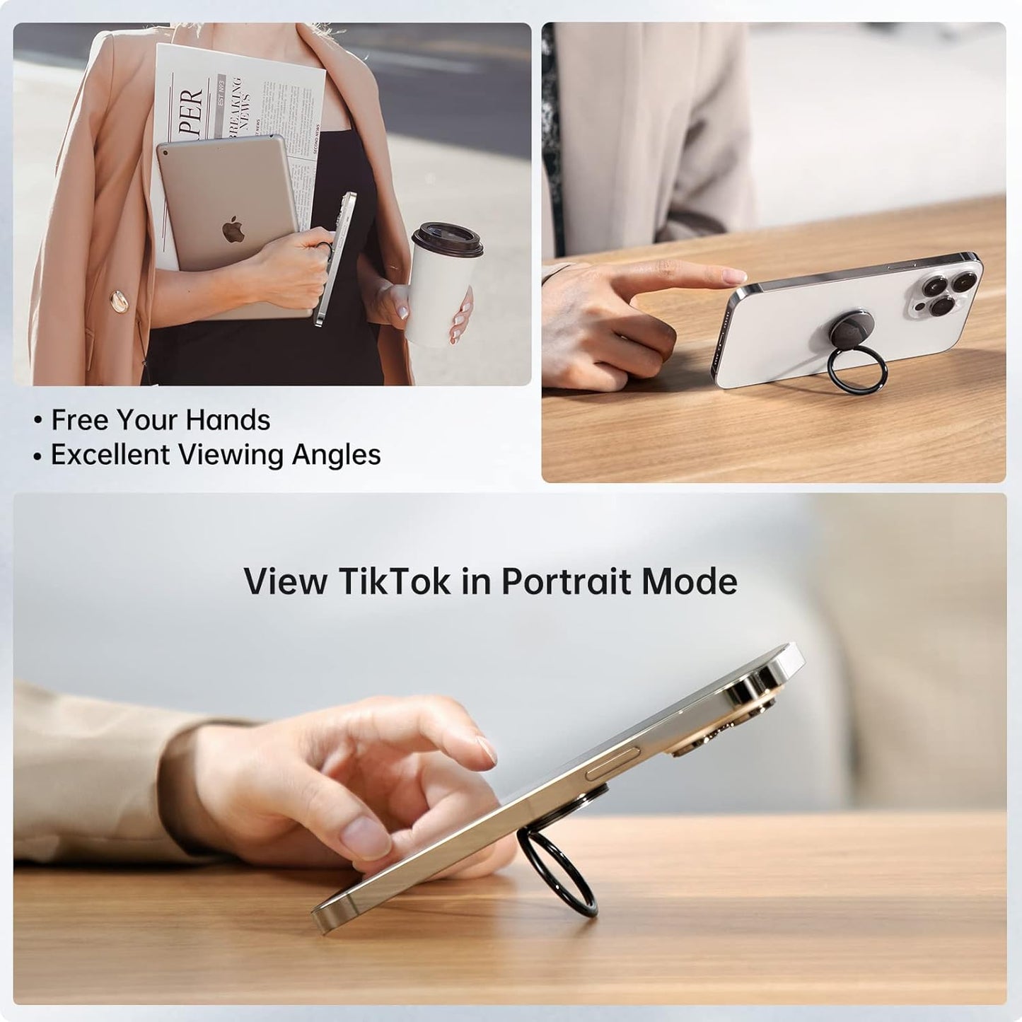 Syncwire Cell Phone Ring Holder Stand, 360 Degree Rotation Finger Ring Kickstand Polished Metal Phone Grip for Magnetic Car Mount