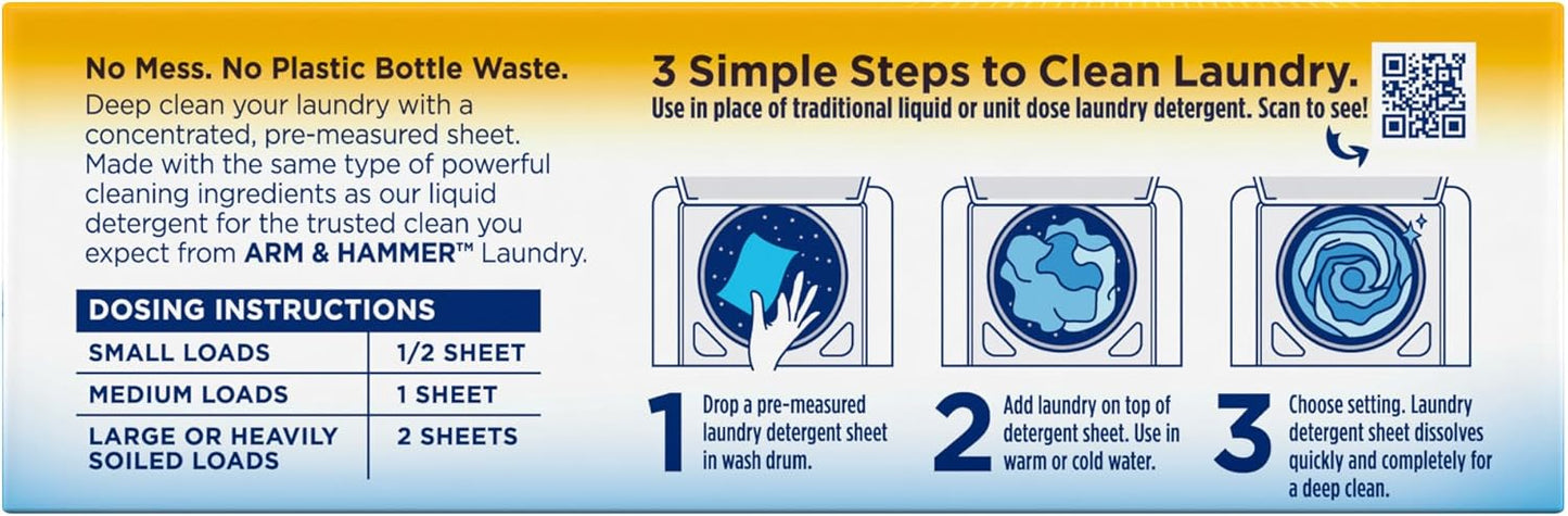 Arm & Hammer Power Sheets Laundry Detergent, Fresh Linen 50ct, up to 100 Small Loads (Packaging may vary)