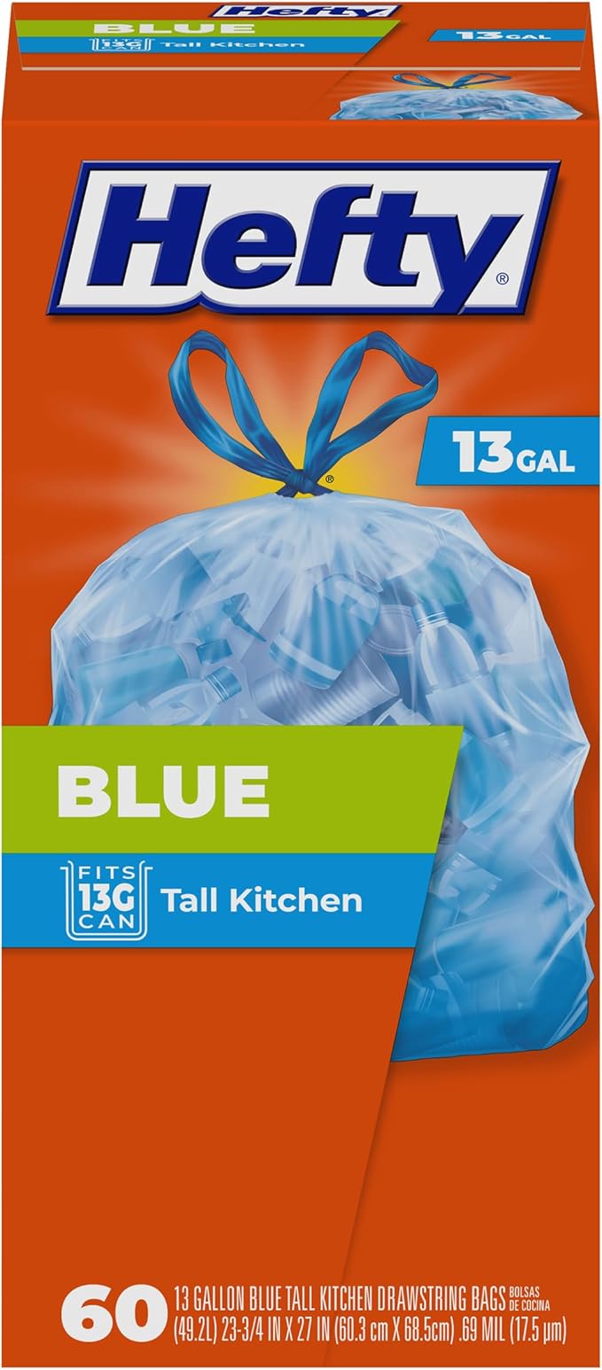 Hefty Blue Trash Bags, Blue, 13 Gallon, 60 Counthou