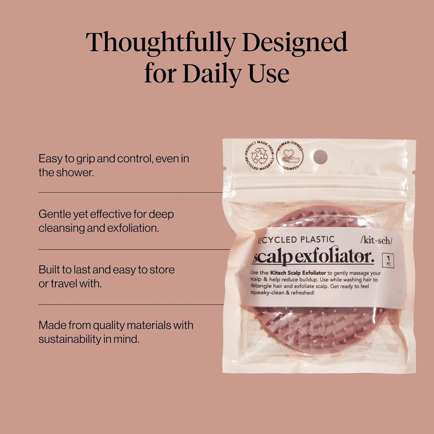 Kitsch Scalp Massager for Hair Care - Scalp Scrubber, Shampoo Brush & Exfoliator for Scalps- Hair Scrubber for Relaxing Bath - Terracotta