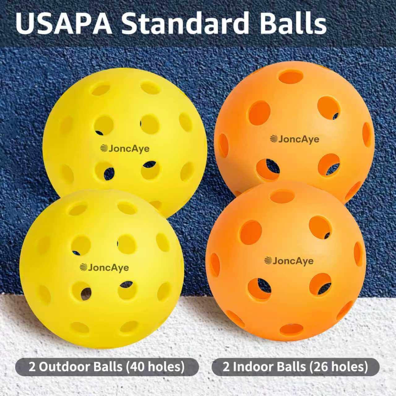 Pickleball-Paddles-Set of 4 or 2 Rackets by JoncAye, USAPA Approved Pickle-Ball Equipment with Balls, Bag, Accessories, Fiberglass Graphite Pickleball Racquet Set for Men, Women, Kids, Adults