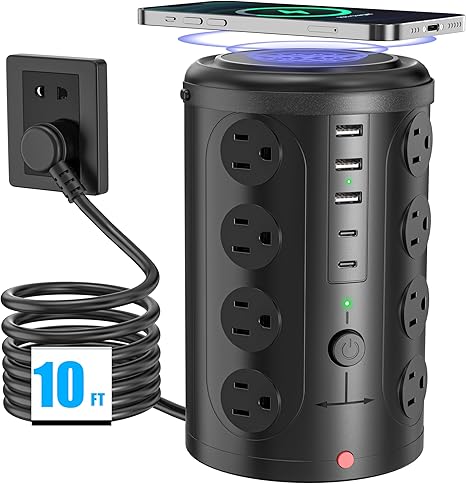 21 in 1 Tower Power Strip Surge Protector with 16 Outlets and 5 USB Ports (2 USB-C), 6FT Extension.