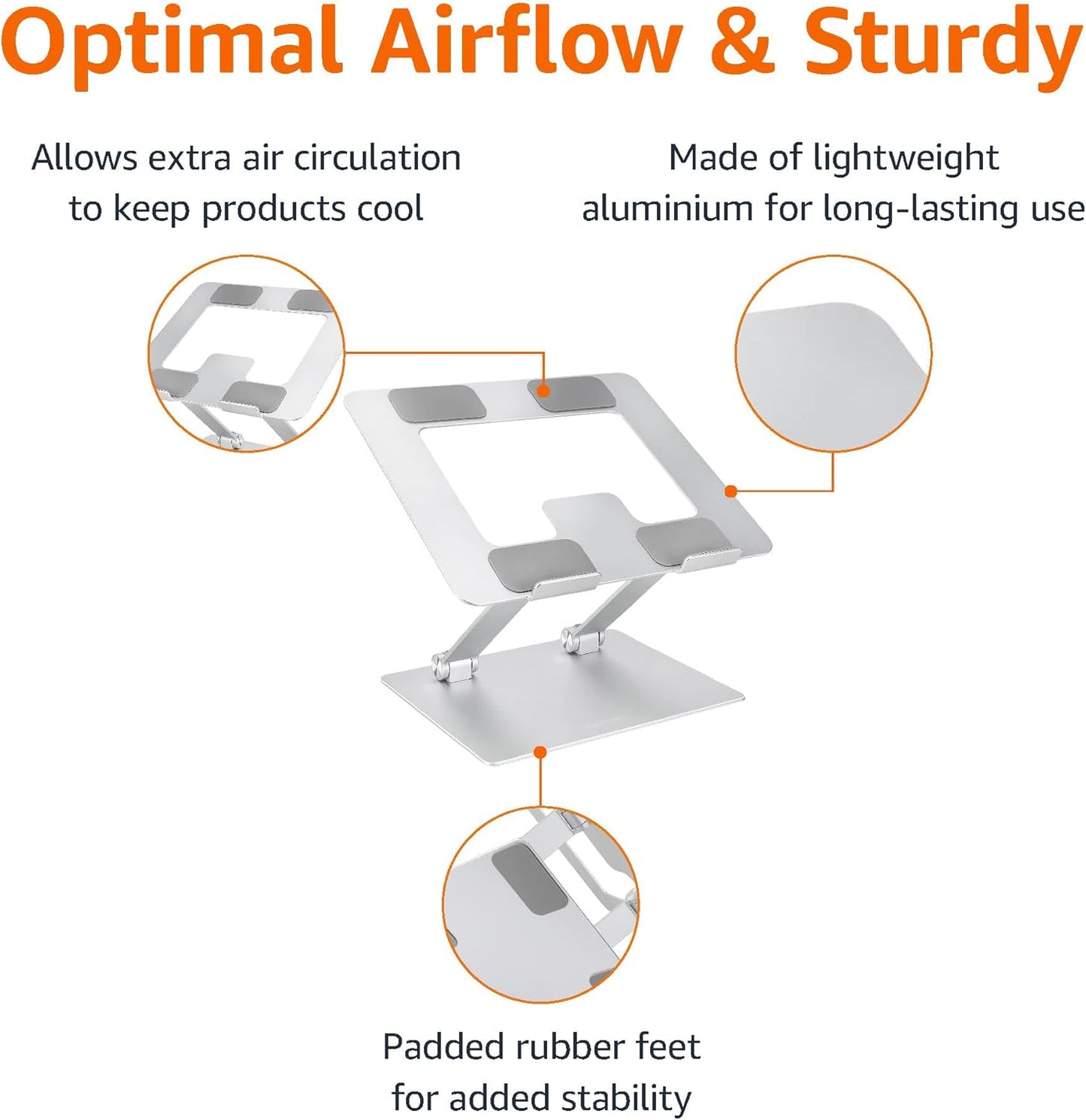 Sturdy and Portable Ergonomic Laptop Stand for Desk, Adjustable Riser, Fits all Laptops and Notebooks up to 17.3 Inch, Silver, 10 x 8.7 x 6 in