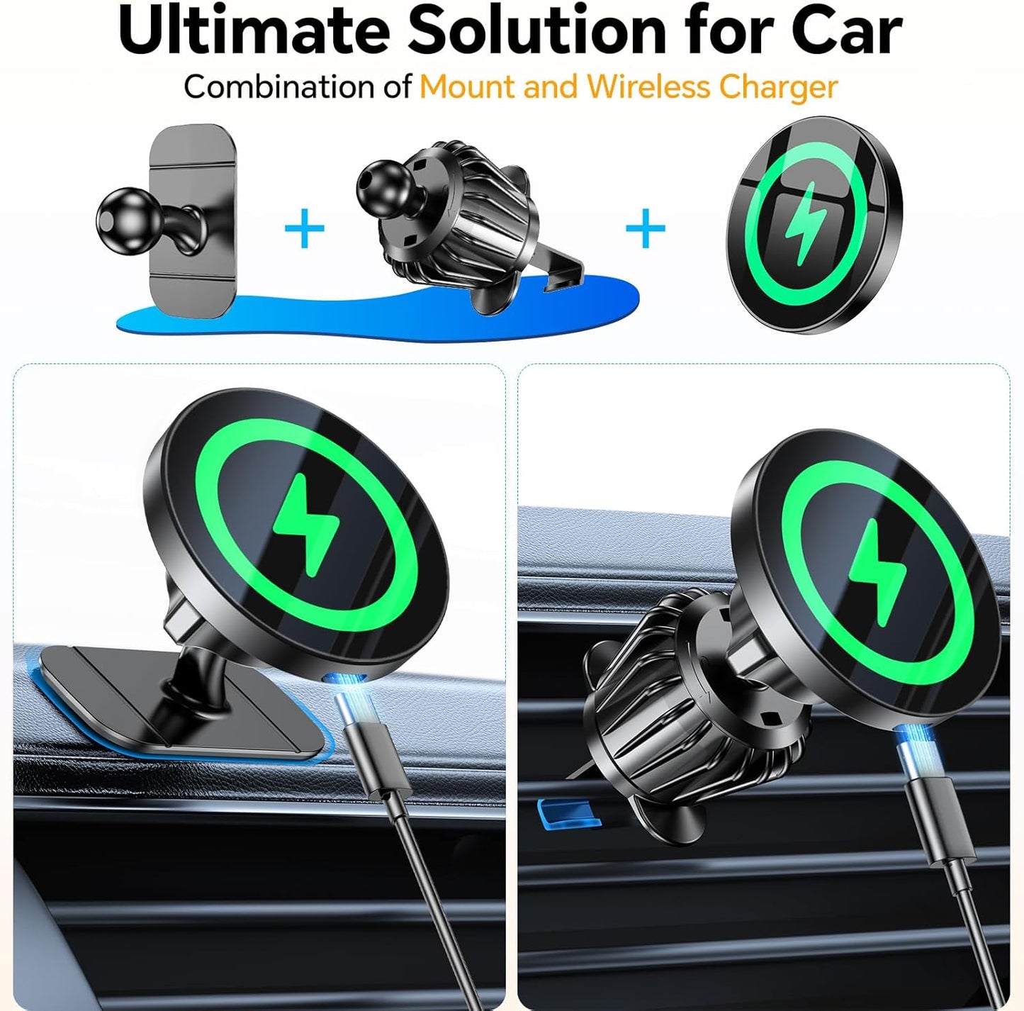 Coolpow for Magsafe Car Mount Charger【100% Stable】 15W Magsafe Car Charger Magnetic Phone Holders for Your Car Accessories for Women Men Car Phone Holder Wireless Car Charger for iPhone 17 16 15 14 13