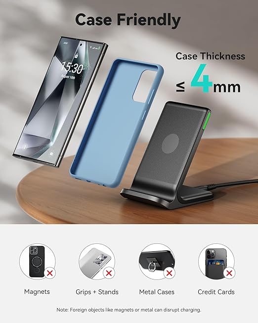 INIU Wireless Charger, 15W Fast Qi Certified Wireless Charging Station with Sleep-Friendly Adaptive Light Compatible with iPhone 16 15 14 13 Pro XS 8 Plus Samsung Galaxy S25 S24 S23 Note 20 Google etc