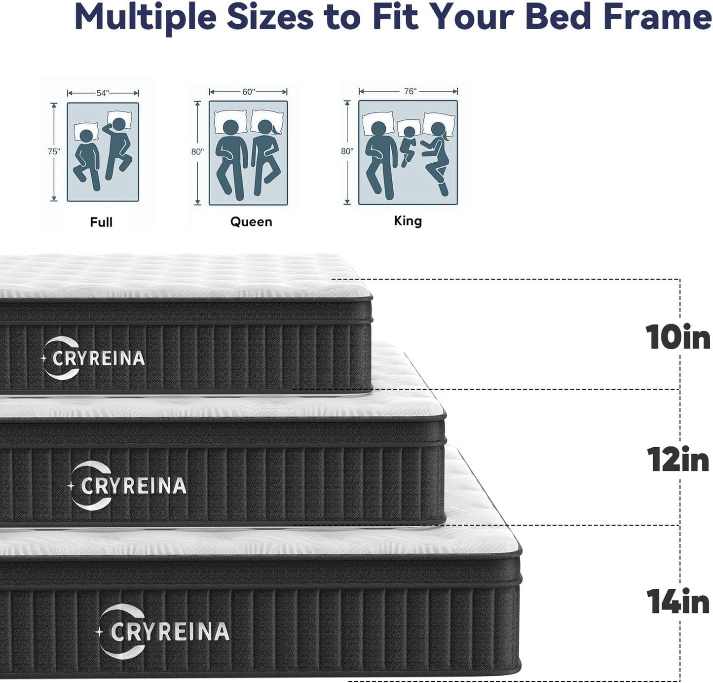 Queen Mattress 12 inch, Hybrid Mattress in a Box, Individually Pocket Springs, Medium Firm Feel for Pressure Relief, Breathable Comfort, CertiPUR-US Certified, Gray&White
