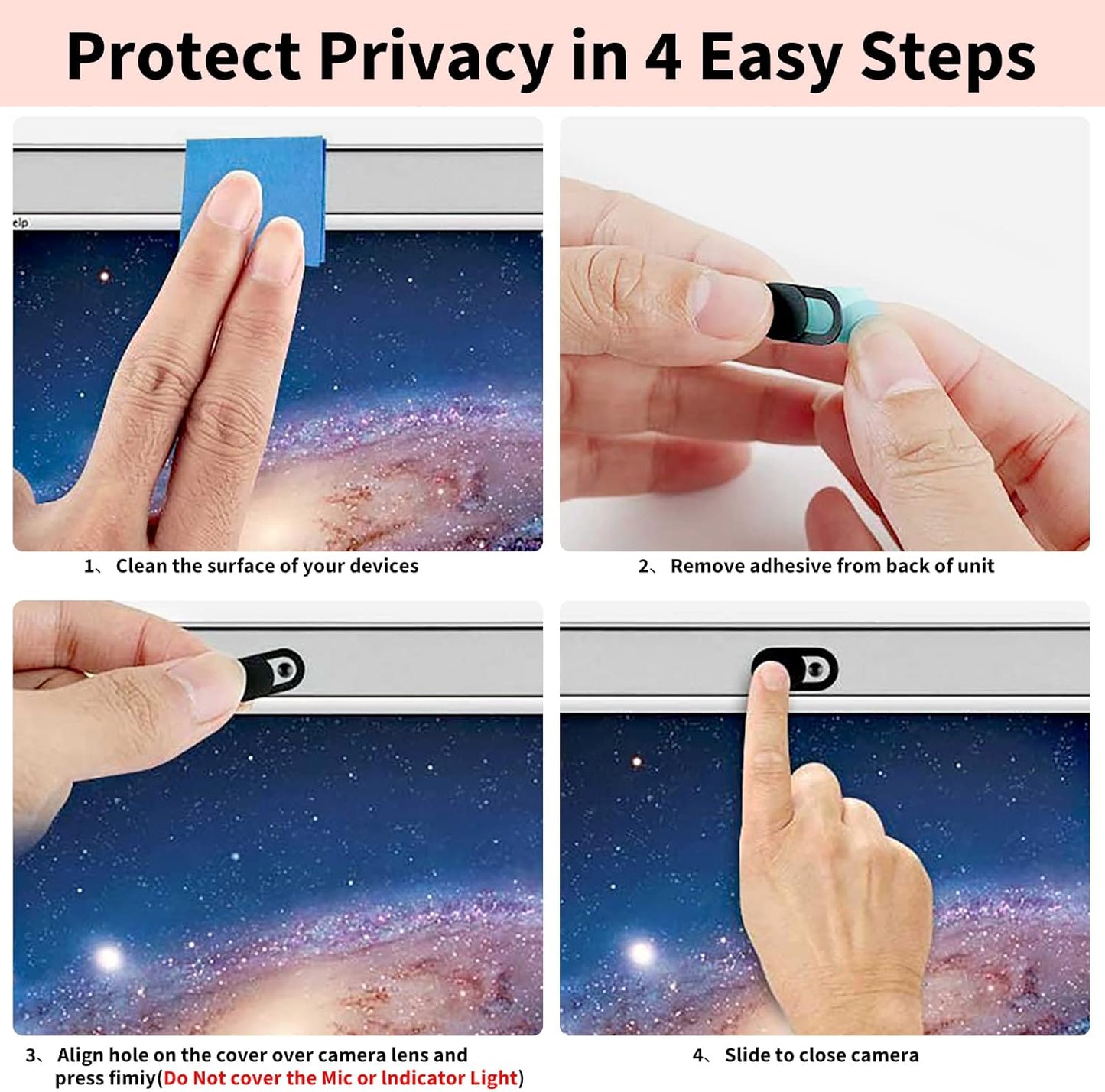 Webcam Cover (3 Pack), 0.03 inch Ultra Thin Laptop Camera Cover Slide for iPhone iPad MacBook Pro Computer iMac Cell Phone PC Accessories Camera Blocker Slider, Great for Privacy - Black