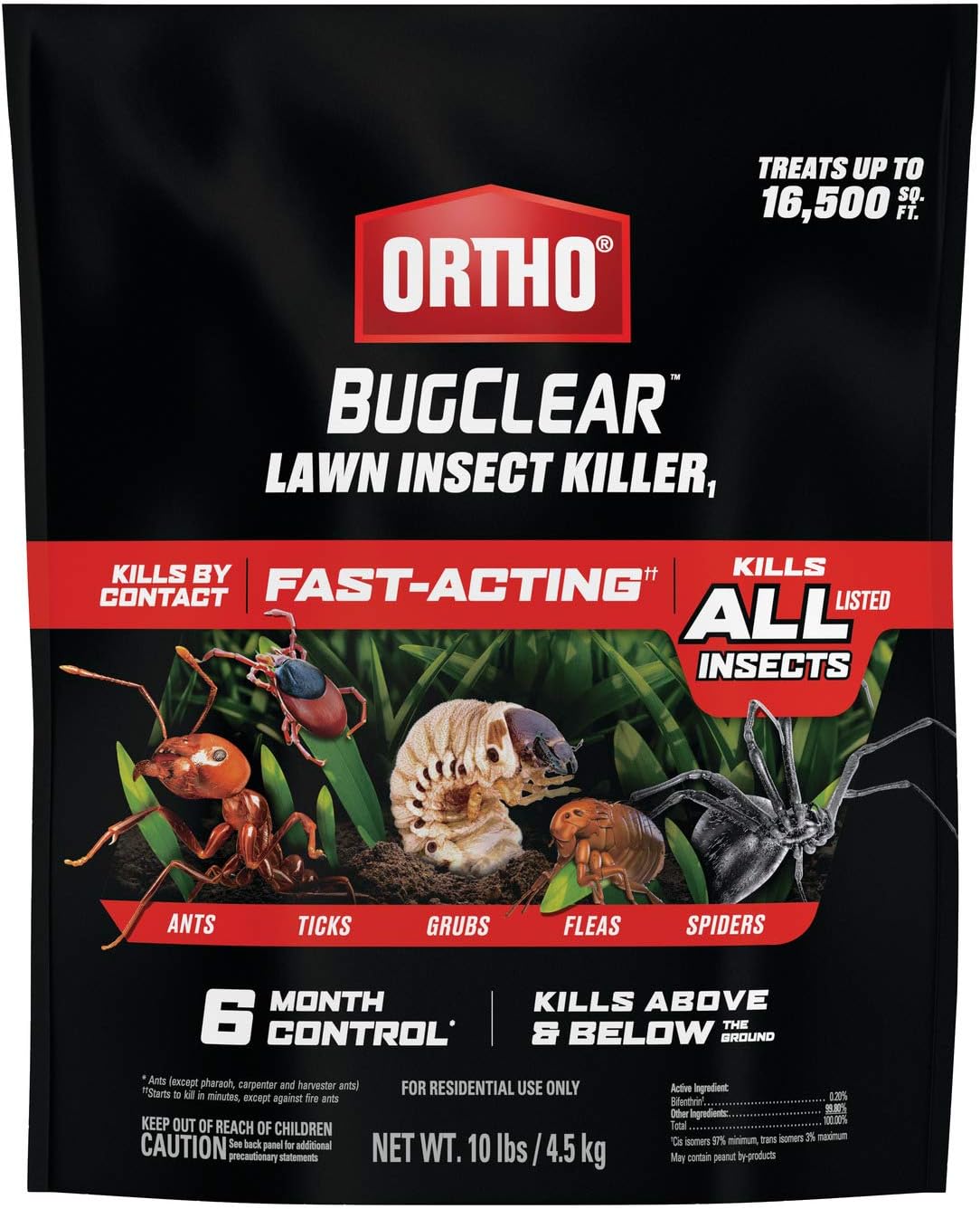 Ortho BugClear Lawn Insect Killer1 - Lawn Bug Killer Granules, Kills Ants, Spiders, Ticks, Fleas, & Grubs, Treats up to 16,500 sq. ft., 10 lb.