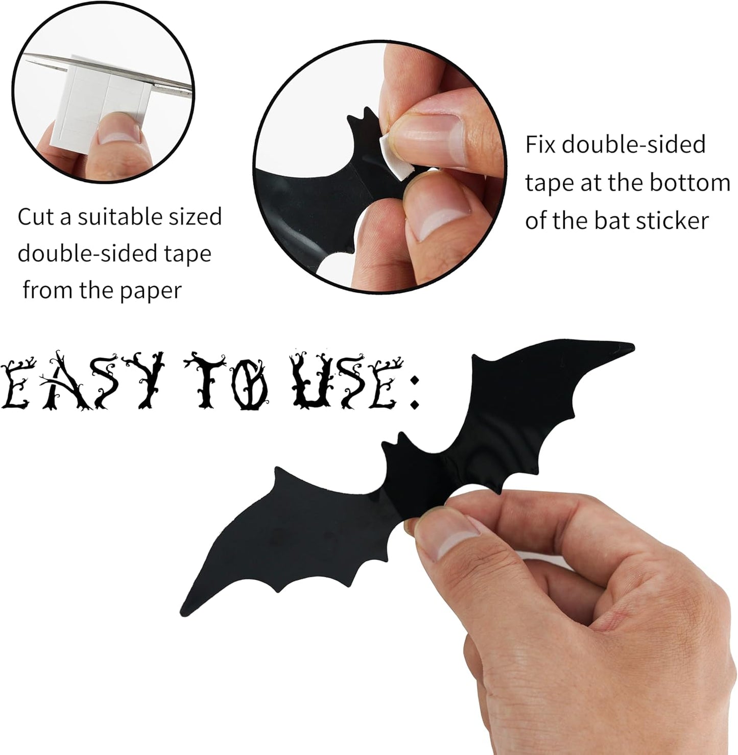 Bobobag 120 Pcs 3D Bats Halloween Decorations,Halloween Wall Decor 4 Sizes Black Bats Sticker for Wall Window