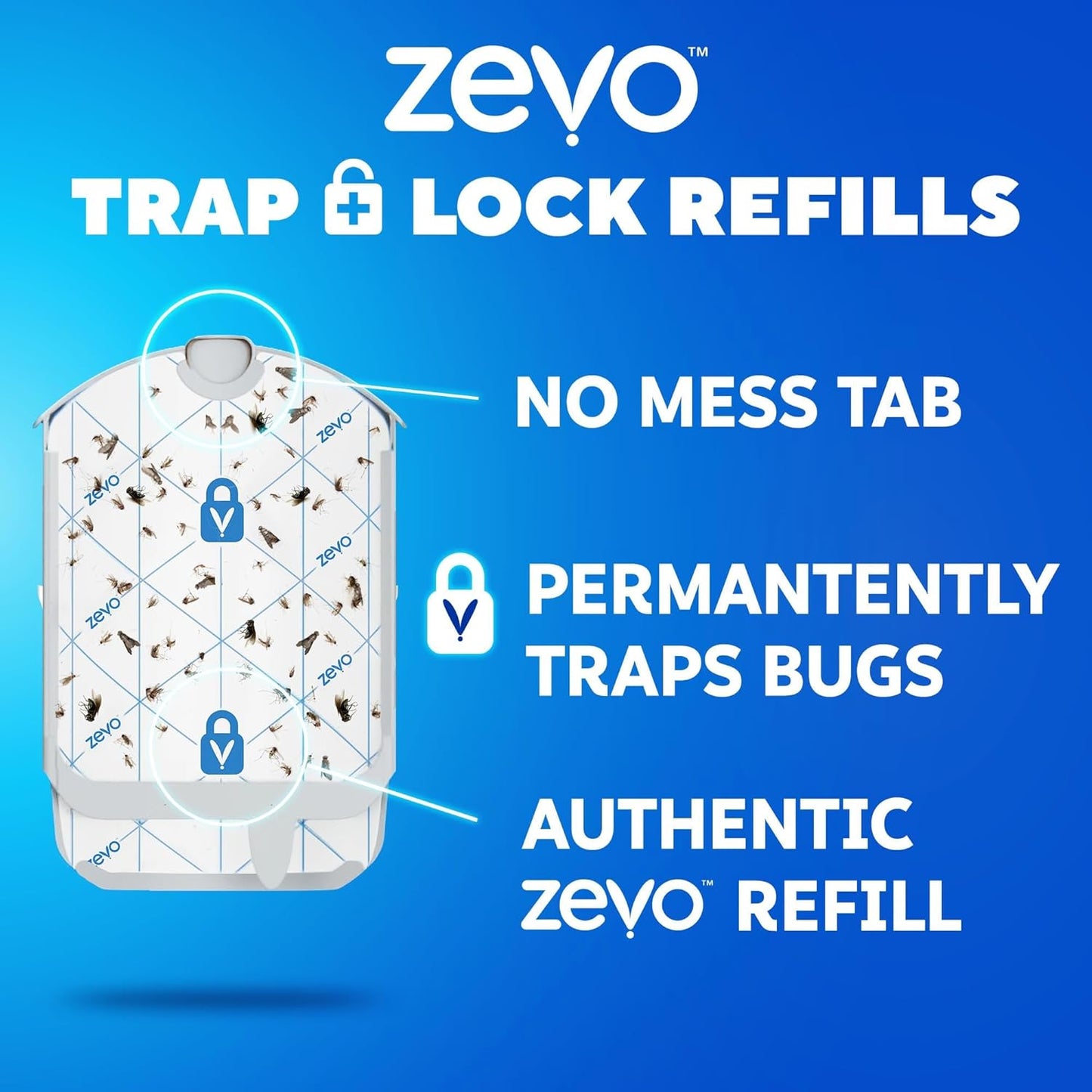 Zevo Flying Insect Trap Refill - for The Zevo MAX & Standard Indoor Fly Trap - Catch Gnats, House & Fruit Flies - Easy to Use - Mess-Free Disposal (4 Refill Cartridges)