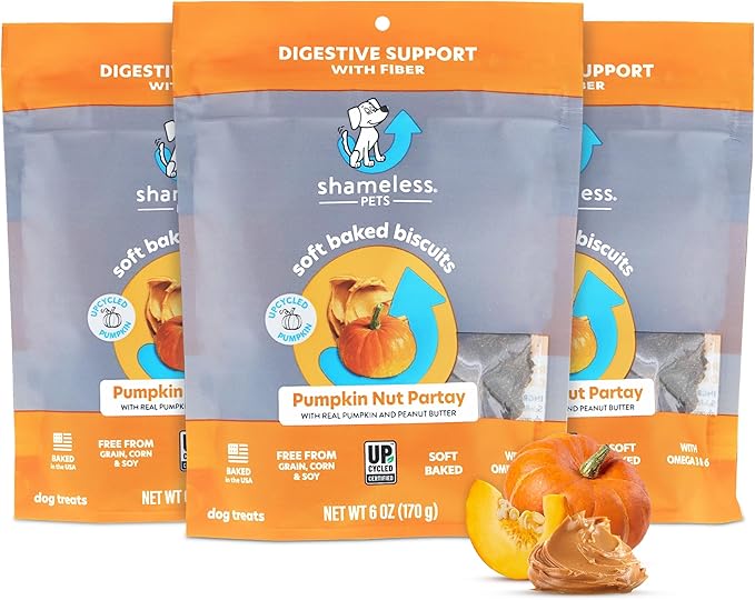 Shameless Pets Soft-Baked Pumpkin Nut Partay Dog Treats - Natural & Healthy Dog Chews for Digestive Support with Fiber - Baked & Made in USA, Grain, Corn & Soy Free - 3-Pack - Cart Shape