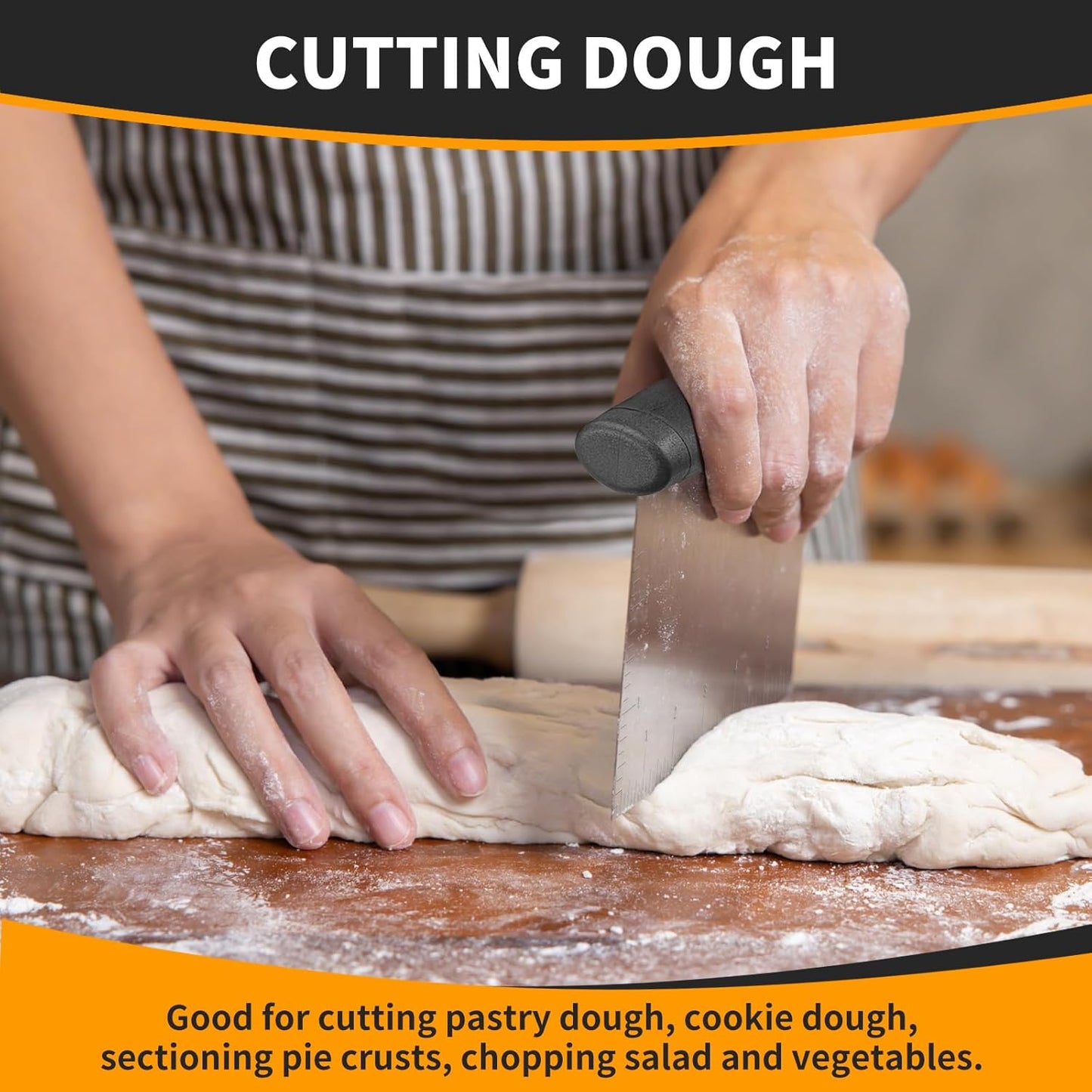 ALLTOP Bench Scraper & Chopper for Kitchen - Ideal Baking Essential Utensil,Stainless Steel Pastry/Dough/Food Cutter Tool for Cake Pizza Bread,Cooking - 1 Pack,Black