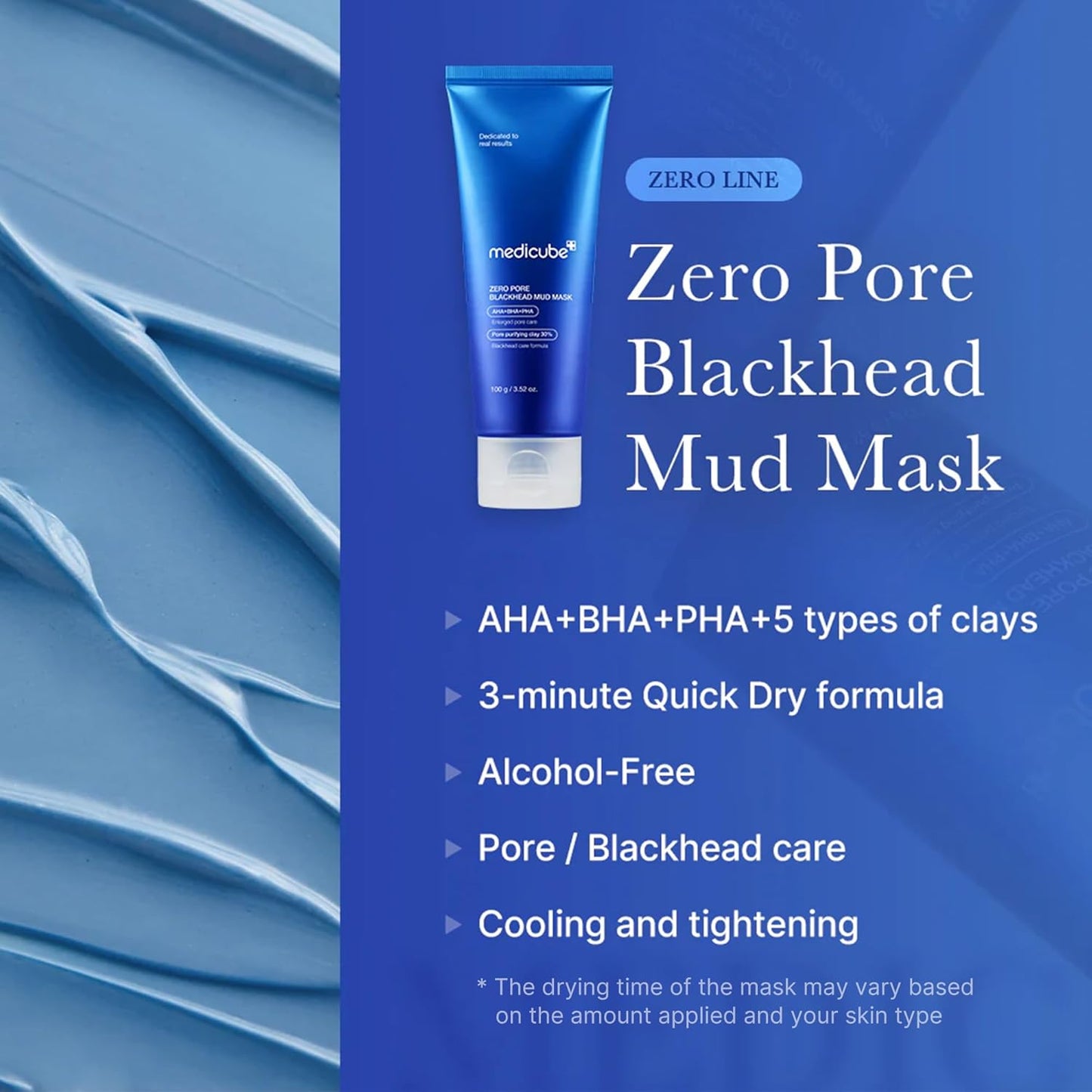 Medicube Zero Pore Blackhead Mud Facial Mask - Skin Cooling & Pore Tightening - 3 Minute Quick Dry Formula with AHA, BHA, PHA, and Pore-Purifying Clay - Korean Mud Mask 3.52 oz