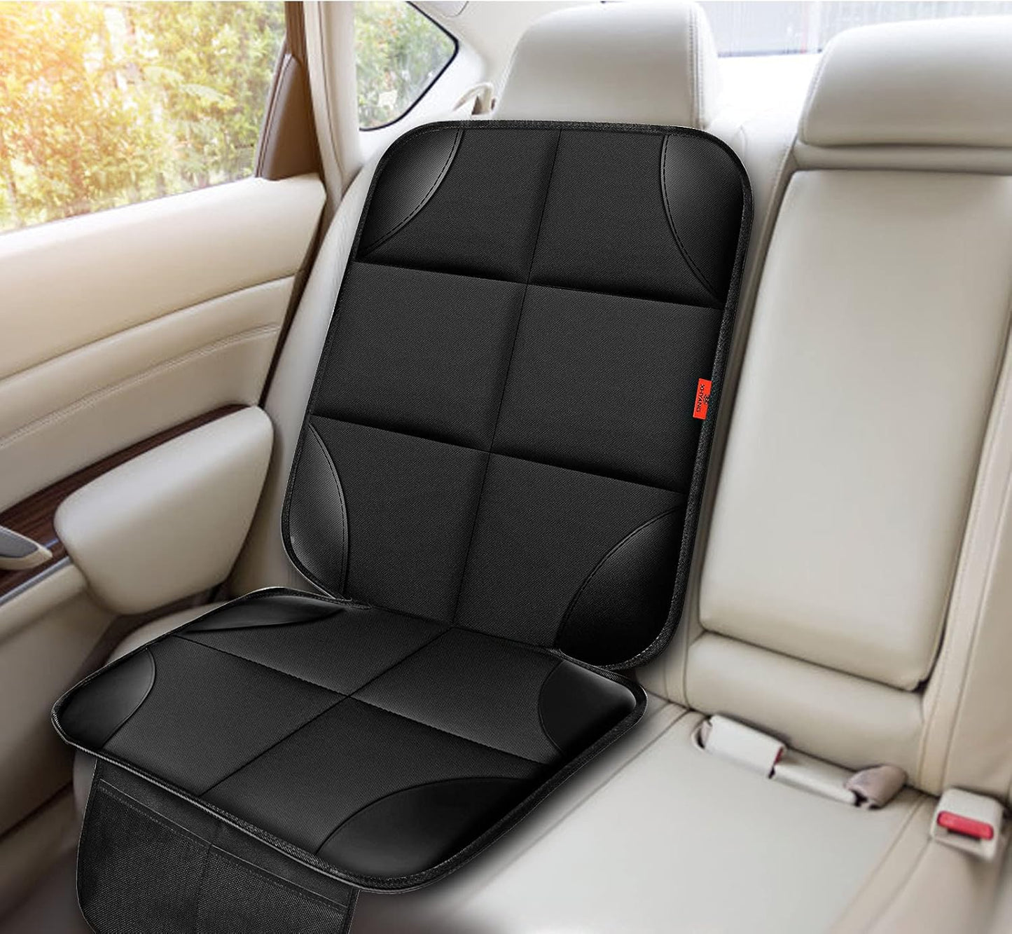 Car Seat Protector 1 Pack Car Seat Cushion Mat Thickest Padding,Waterproof 600D Fabric Car Seat Covers for Non-Slip Backing Mesh Pockets for Baby and Pet (Black, 1 Pc)