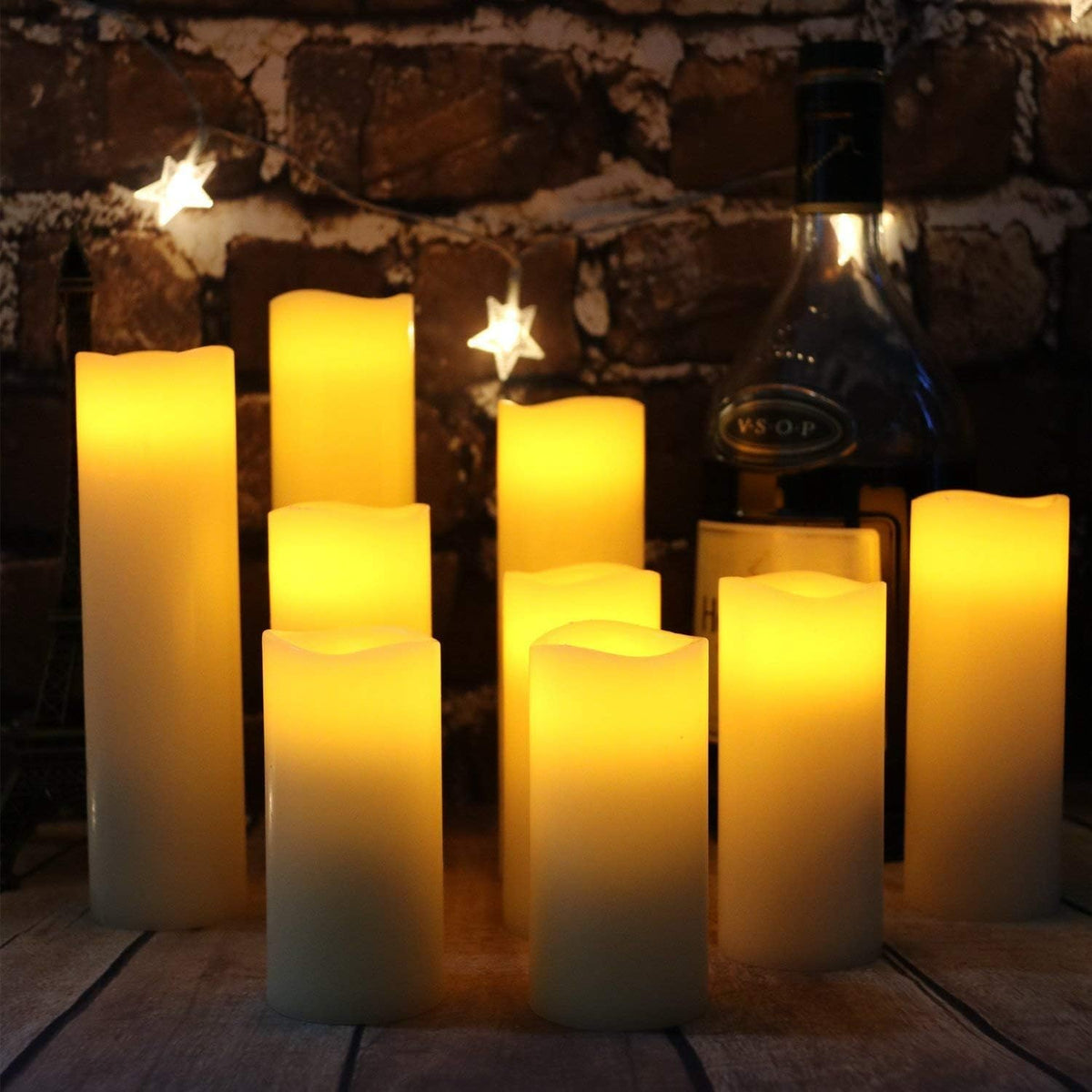 Flameless Candles Led Candles Pack of 9 (H 4" 5" 6" 7" 8" 9" x D 2.2") Real Wax Battery Candles with Remote Timer for Home Fireplace Decor Wedding Festival Decor (Ivory 9 Pack)