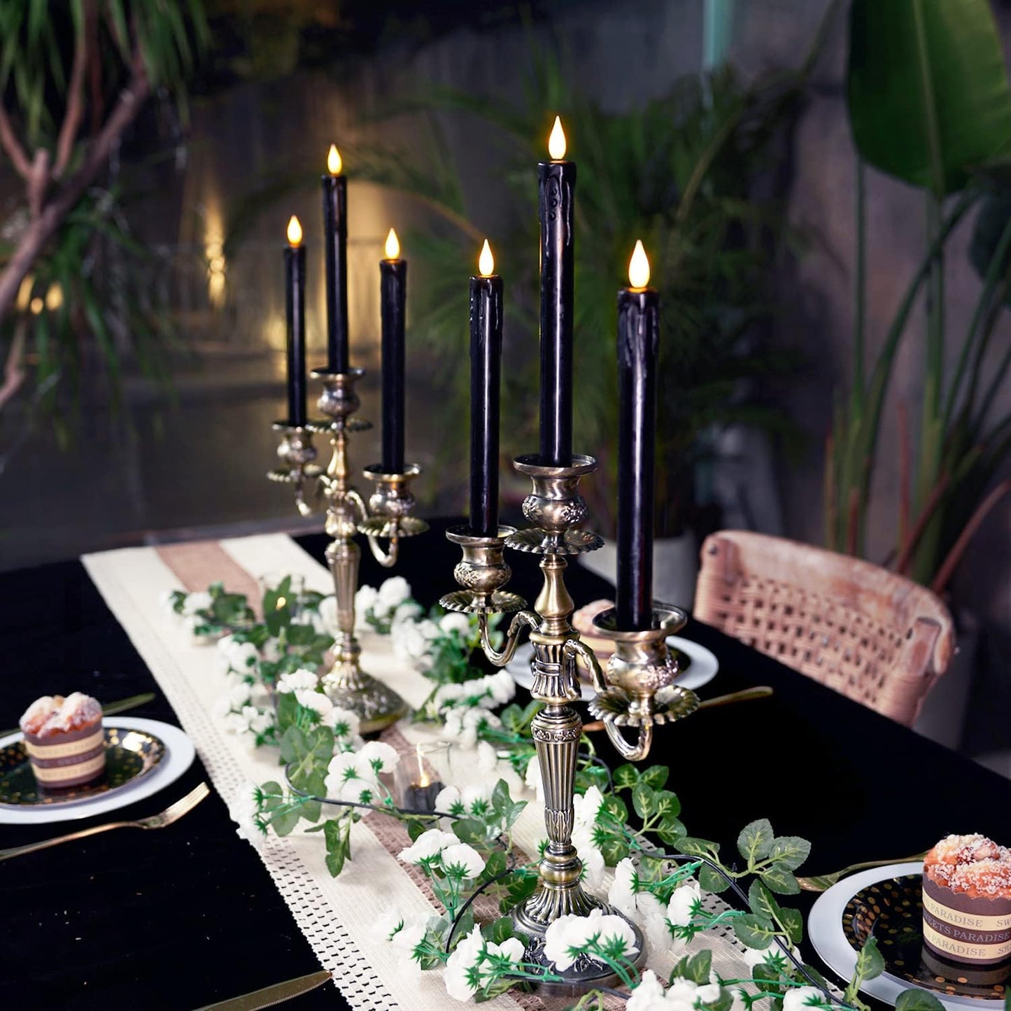 Homemory Black Flameless Taper Candles with Remote and Timer, Real Wax LED Taper Candles Battery Operated, Flickering Candle Sticks for Party Halloween Indoor Decoration, 6 Pcs, 9.6 inches