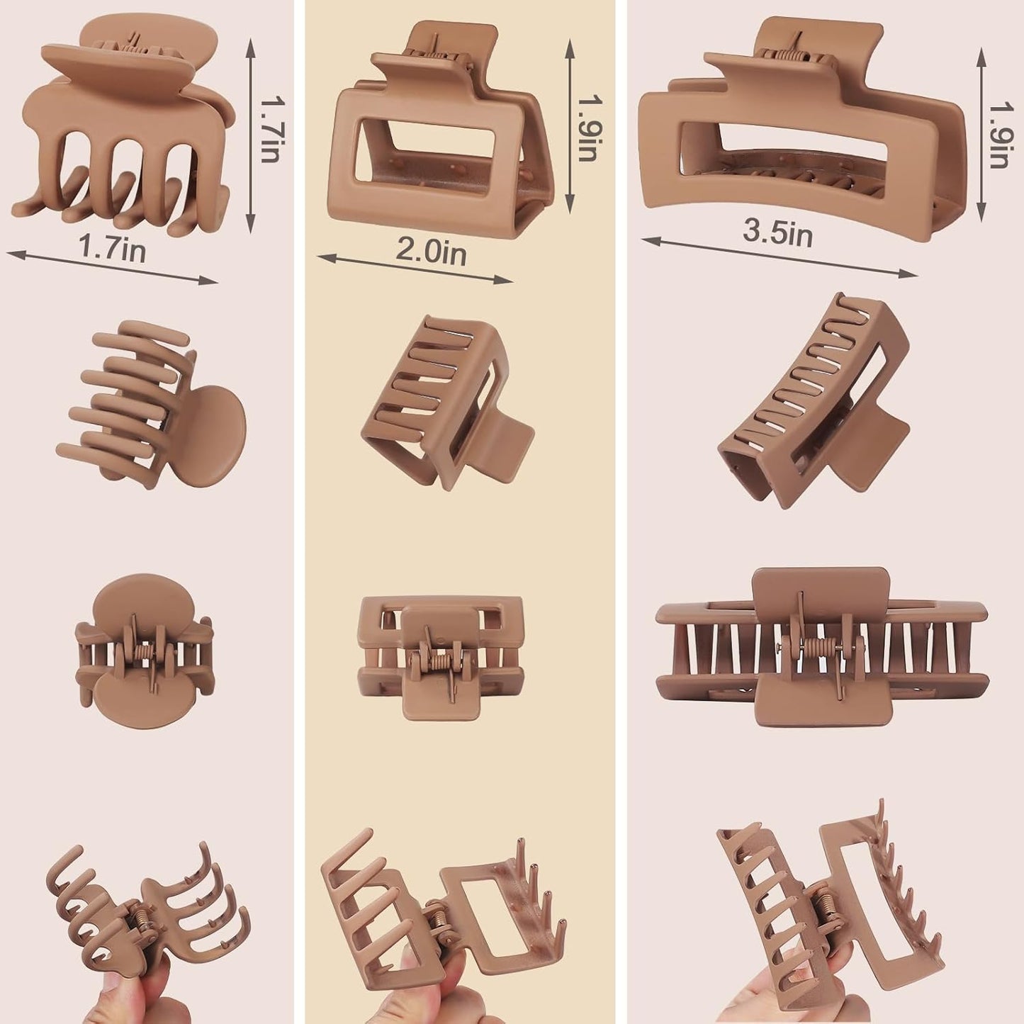 3 Styles Hair Clips for Women Small Medium Big Claw Clips for Thin Thick Hair 12 Pcs Hair Claw Clips Hair Clips Combination Hair Accessories for Women (Brown)