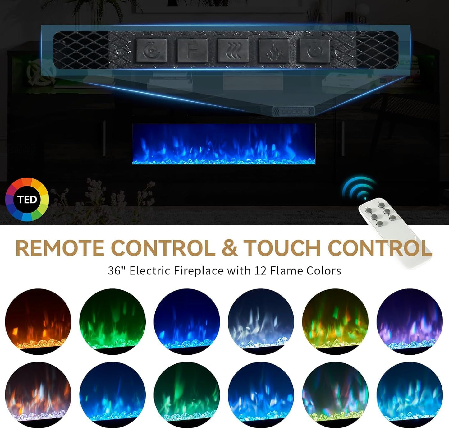 oneinmil 70" Fireplace TV Stand with Power Outlet for TVs Up to 80", Electric Fireplace Entertainment Center with LED Lights & Storage Cabinets, Media Console Table for Living Room, Black