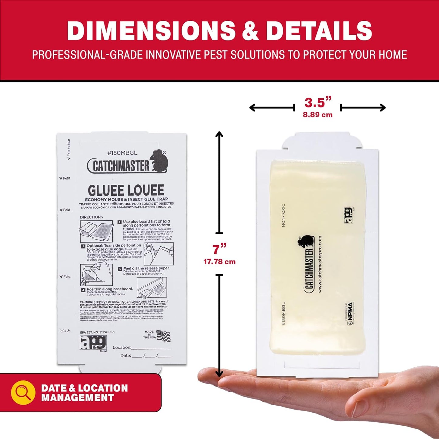 Catchmaster Pro Strength Mouse and Insect Glue Boards, 75-Pack Mouse Traps Indoor for Home, Sticky Pest Control Adhesive for Catching Bugs, Small Mice & Rodents, Non Toxic Bulk Glue Traps