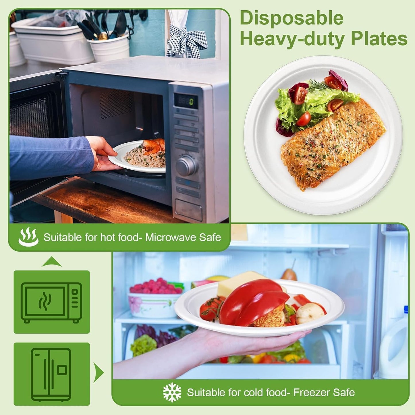 100% Compostable 5X Stronger Round 9-Inch 125 Count & 10-Inch 150Count Paper Plates| Disposable Biodegradable Bagasse Microwave-Safe, Soak-Proof, Cut & Leak Resistant Plates For Everyday Meals BBQs & Parties