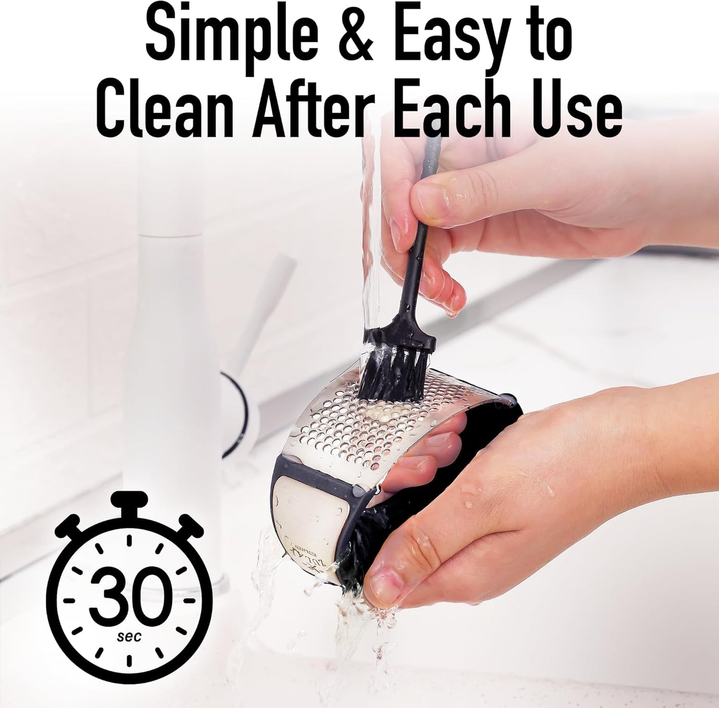 Zulay Kitchen Stainless Steel Garlic Press Rocker Set - Premium Garlic Mincer Garlic Crusher - New Innovative Garlic Crusher with Peeler and Scraper - Comfortable Grip (Black)