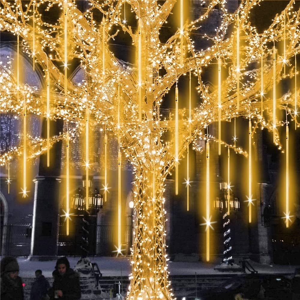 Meteor Shower Lights Outdoor Christmas Light UL Certified 20 Inch 20 Tubes 1080 LED Falling Rain Drop Lamp Snowfall Icicle Cascading String Lights for Xmas Holiday Tree Garden Decor, Warm White
