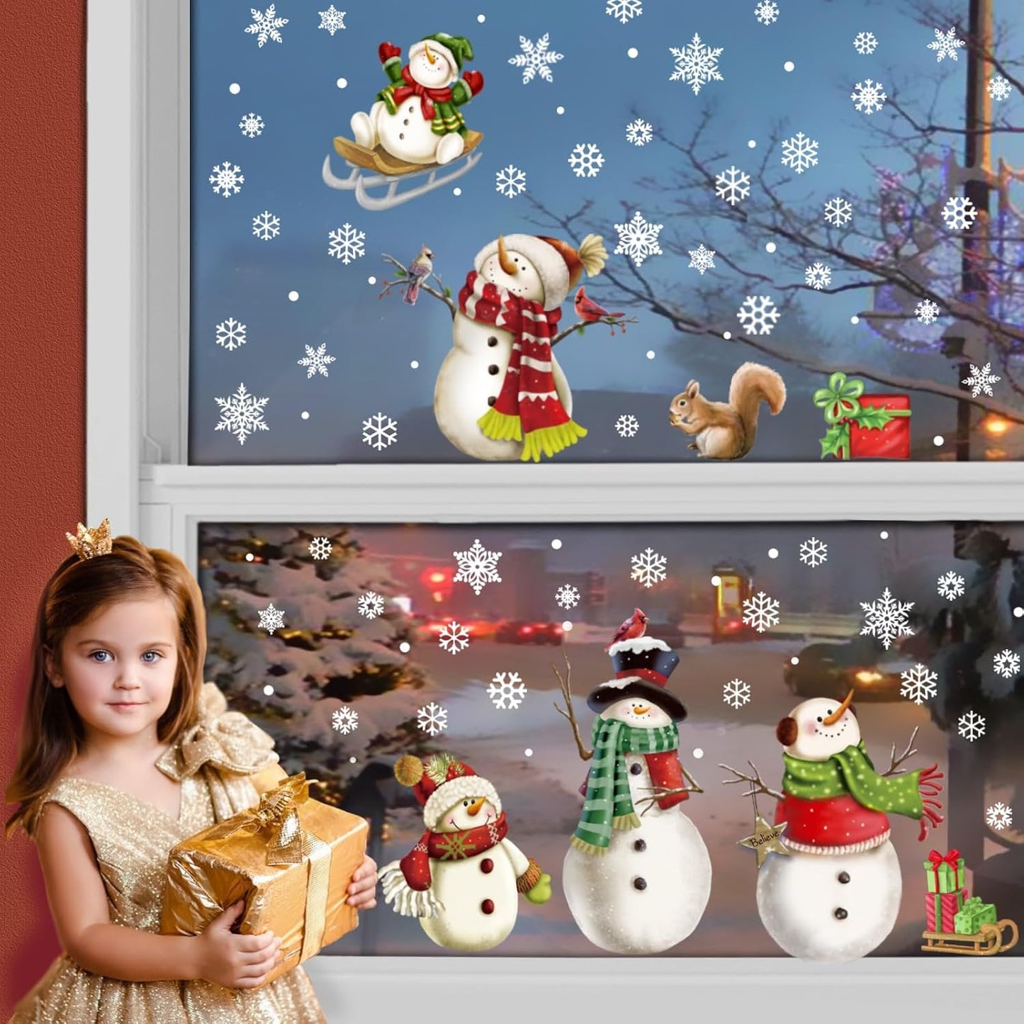 Christmas Snowflake Stickers,Snowman Decals,Window Stickers for Windows Glass,Winter Window Cling,Christmas Decorations Holiday,Christmas Window Clings (Snowman)