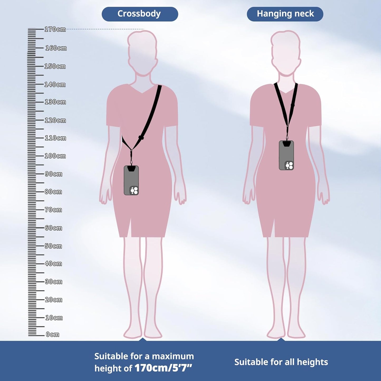 CACOE Phone Lanyard 2 Pack-2× Adjustable Neck Strap,2× Phone Patches,Universal Cell Phone Multifuctional Patch Lanyards Compatible with Most Smartphones(Black+Gray)