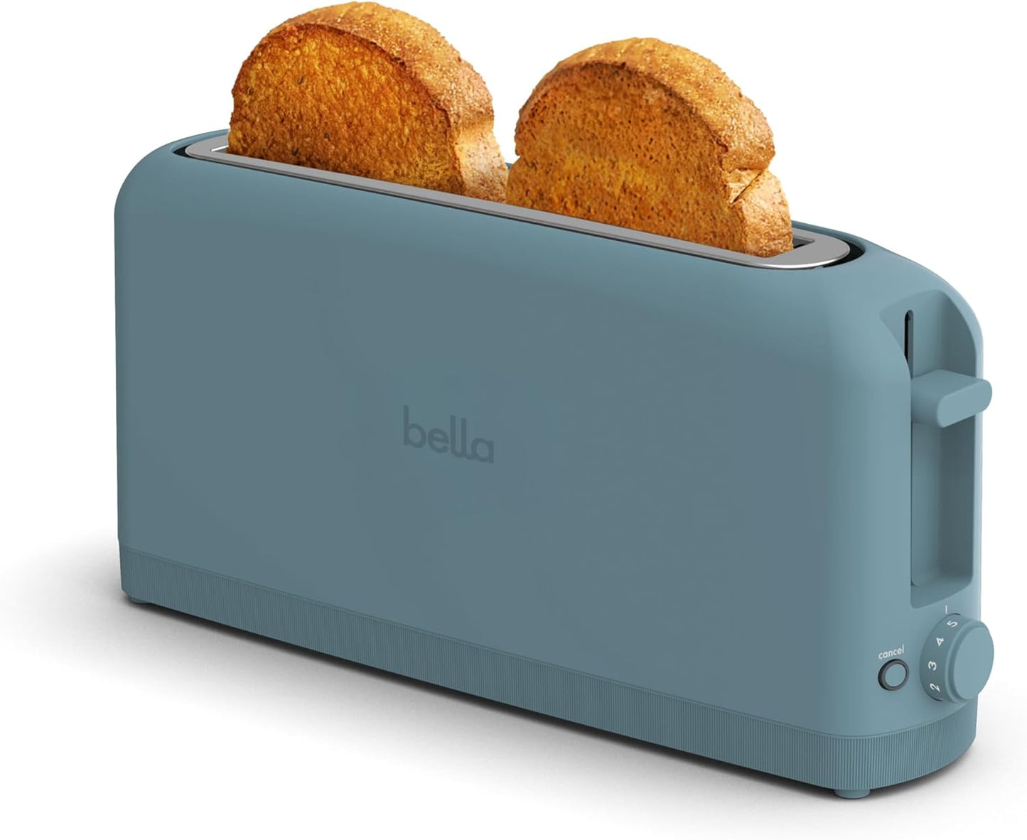 bella 2 Slice Slim Toaster, Fits-anywhere Kitchenware, 6 Setting Shade Control with Reheat & Cancel Buttons, Fits sourdough, 10” Long Slot, Anti Jam & Auto Shutoff, 900 Watt, Surf