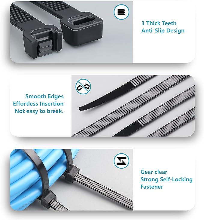 Zip Ties Assorted Sizes(4”+6”+8”+12”), 400 Pack, Black Cable Ties, UV Resistant Wire Ties by ANOSON - Cart Shape