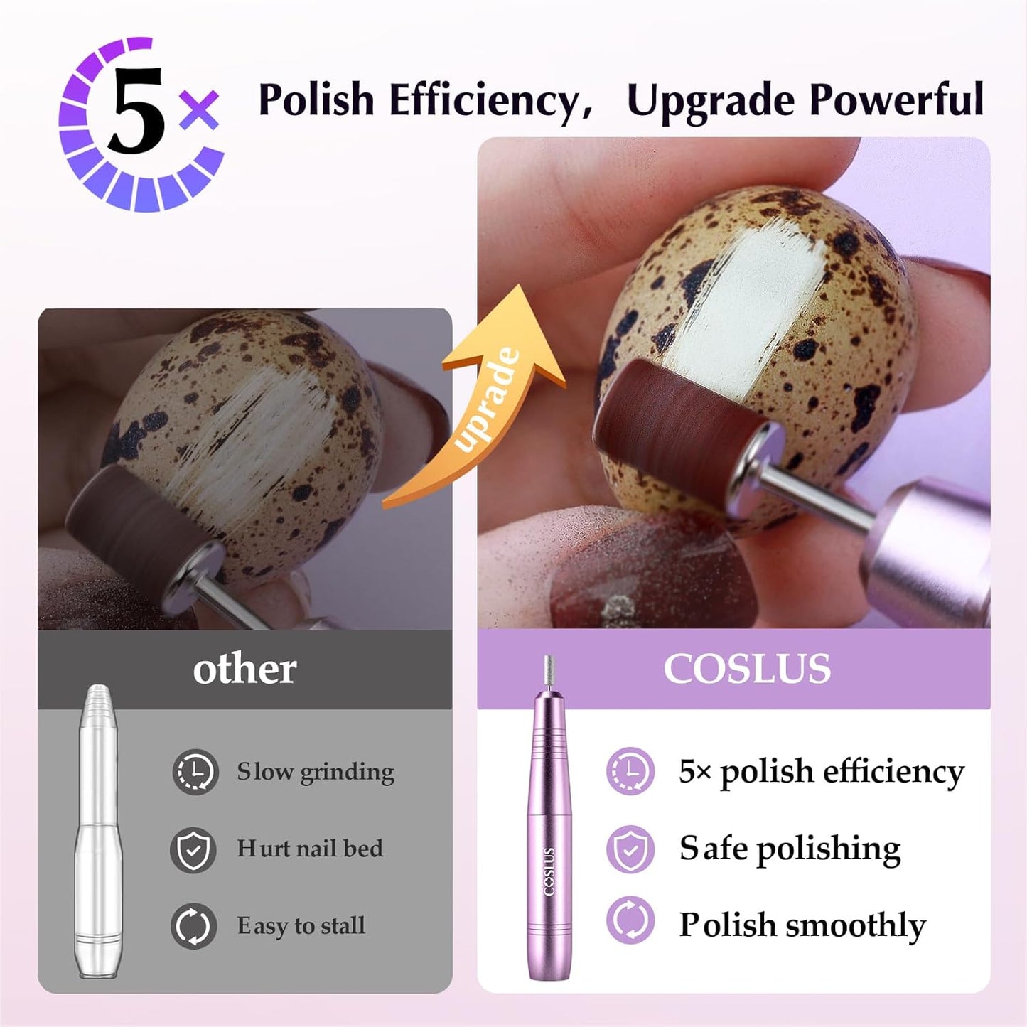 COSLUS C40 Electric Nail Drill File Professional: for Acrylic Gel Dip Powder Nails Portable Nail Machine Kit Manicure Pedicure Tools Polishing Set with Nail Drill Bits Sanding Bands