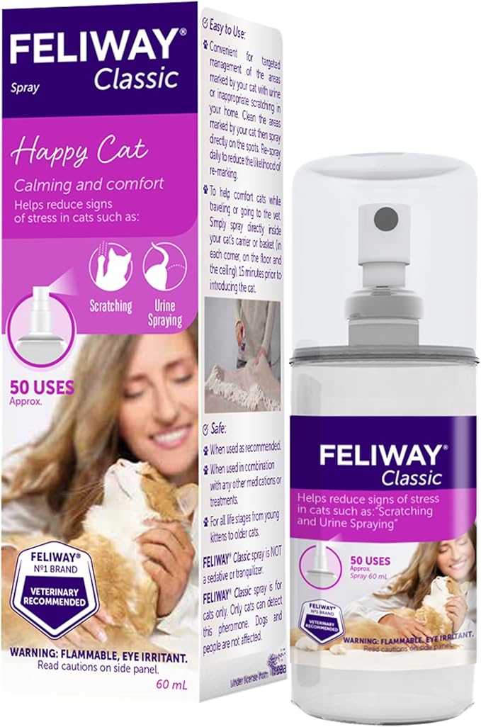 FELIWAY Classic Cat Calming Spray, 60ml - Comforts Cats at Home and On the Go and Helps to Calm During Travel