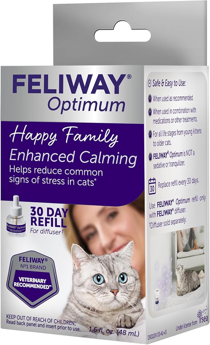 FELIWAY Optimum 30 Day Cat Calming Refill for Pheromone Diffuser, 48ml - Helps Reduce Common Signs of Stress in Cats & Kittens, Enhanced Calming