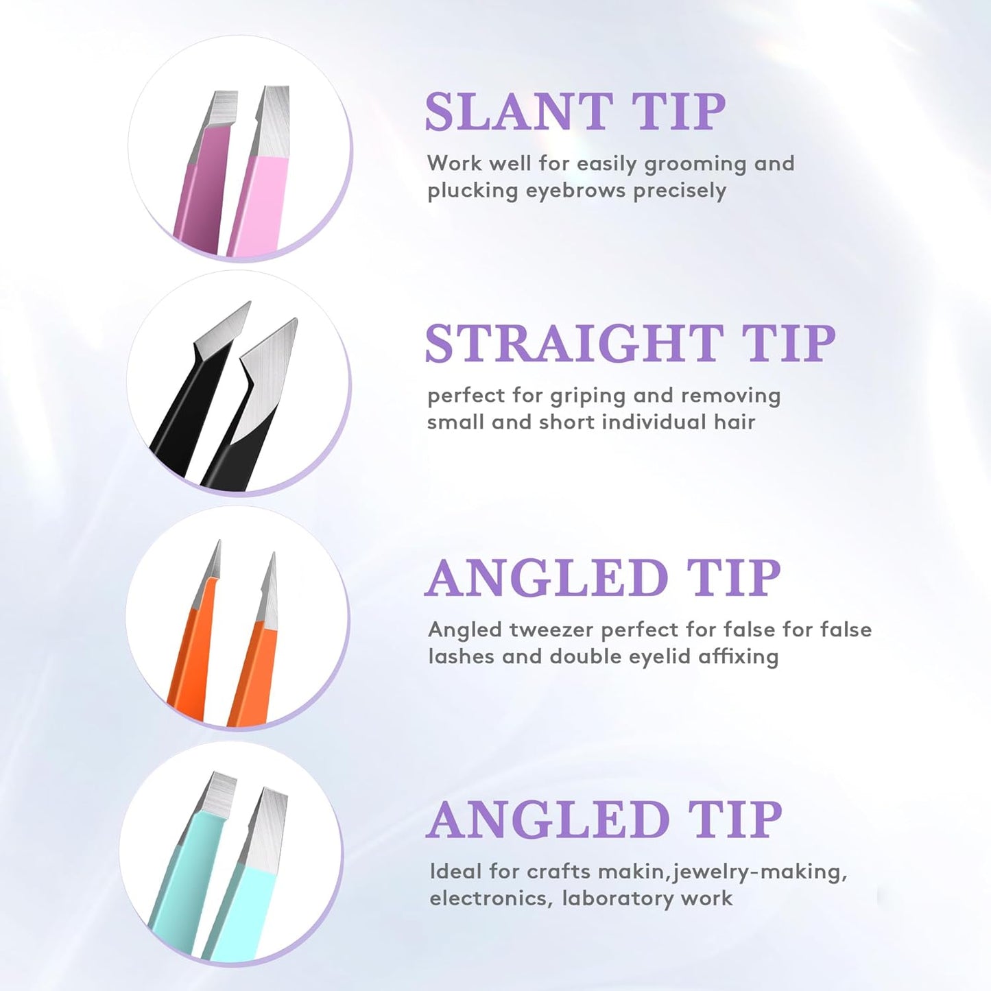 Tweezers for Women Facial Hair,Stocking Stuffers 4 Pack Tweezers for Eyebrows,Tweezer Set for Ingrown Hair, Plucking Daily Beauty Tool with Leather Travel Case for Gifts