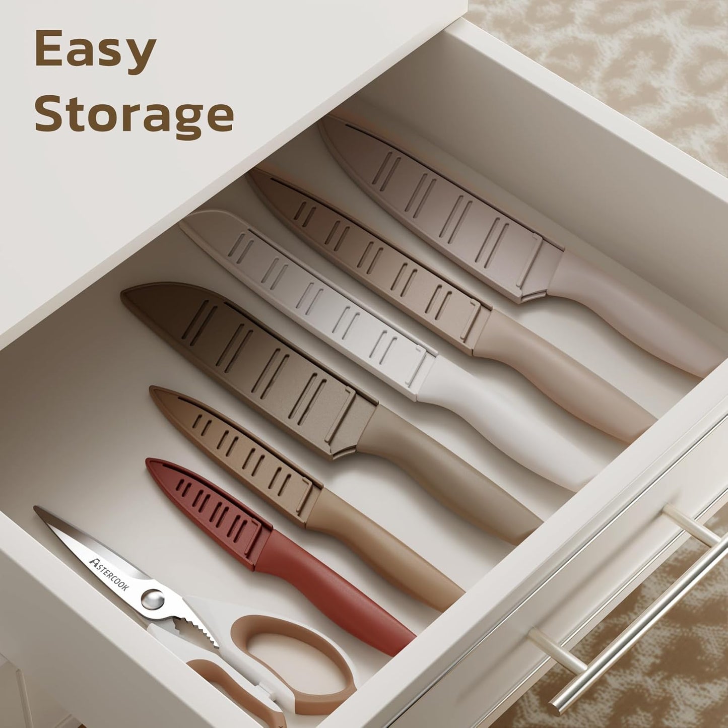 Astercook Knife Set, 13 Pieces Kitchen Knives Set with Healthy Anti-Rust Coating, Dishwasher Safe, Stainless Steel Chef Knife Sets with 6 Blade Guards, Perfect Holiday Gifts for Kitchen