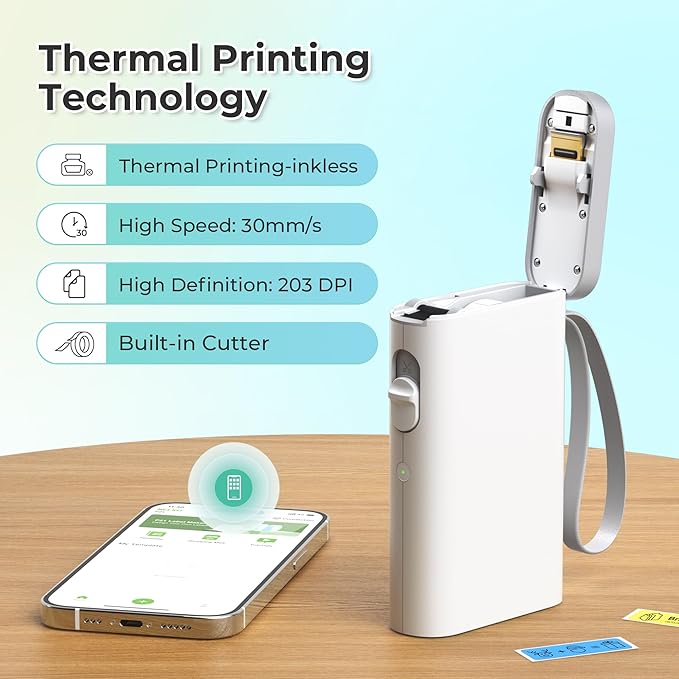 Nelko Label Maker Machine with Tape, P21 Bluetooth Label Printer, Wireless Mini Label Makers with Multiple Templates for Organizing Office Home, White