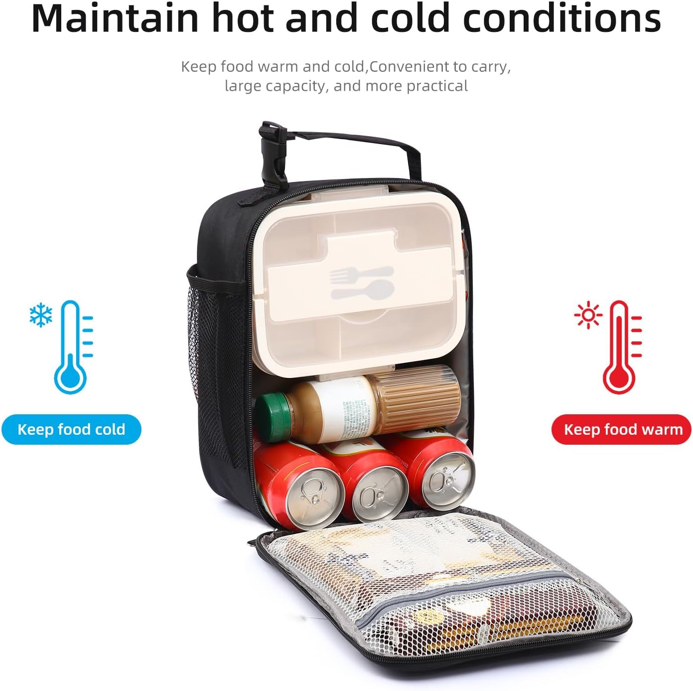 Lunch box Lunch bag for men women Insulated Lunchbox Lunch bags for Work Picnic Travel (Black)