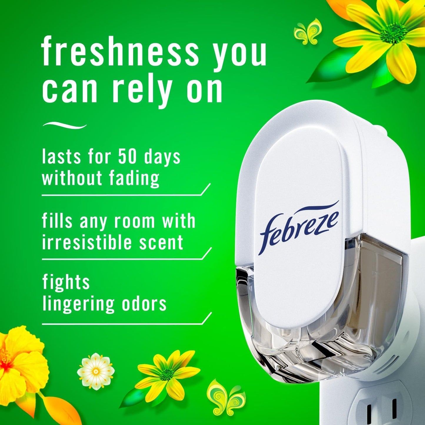 Febreze Plug In Air Freshener, Odor-Fighting Scented Oil Refill, Air Fresheners for Home and Bathroom and Kitchen, Long Lasting for Strong Odors, Gain Original Scent, 0.87oz Refills, 3 Count