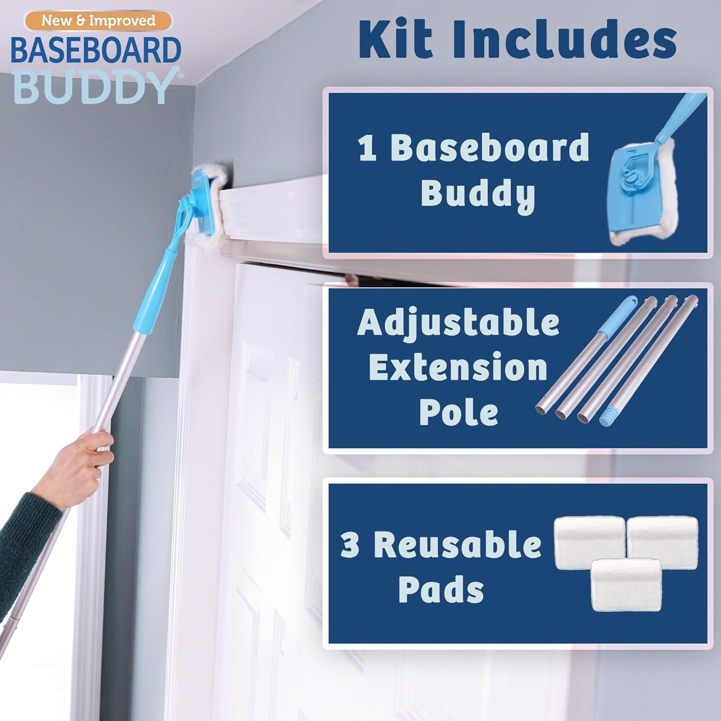 Baseboard Buddy – Baseboard & Molding Cleaning Tool! Includes 1 Baseboard Buddy and 3 Reusable Cleaning Pads, As Seen on TV