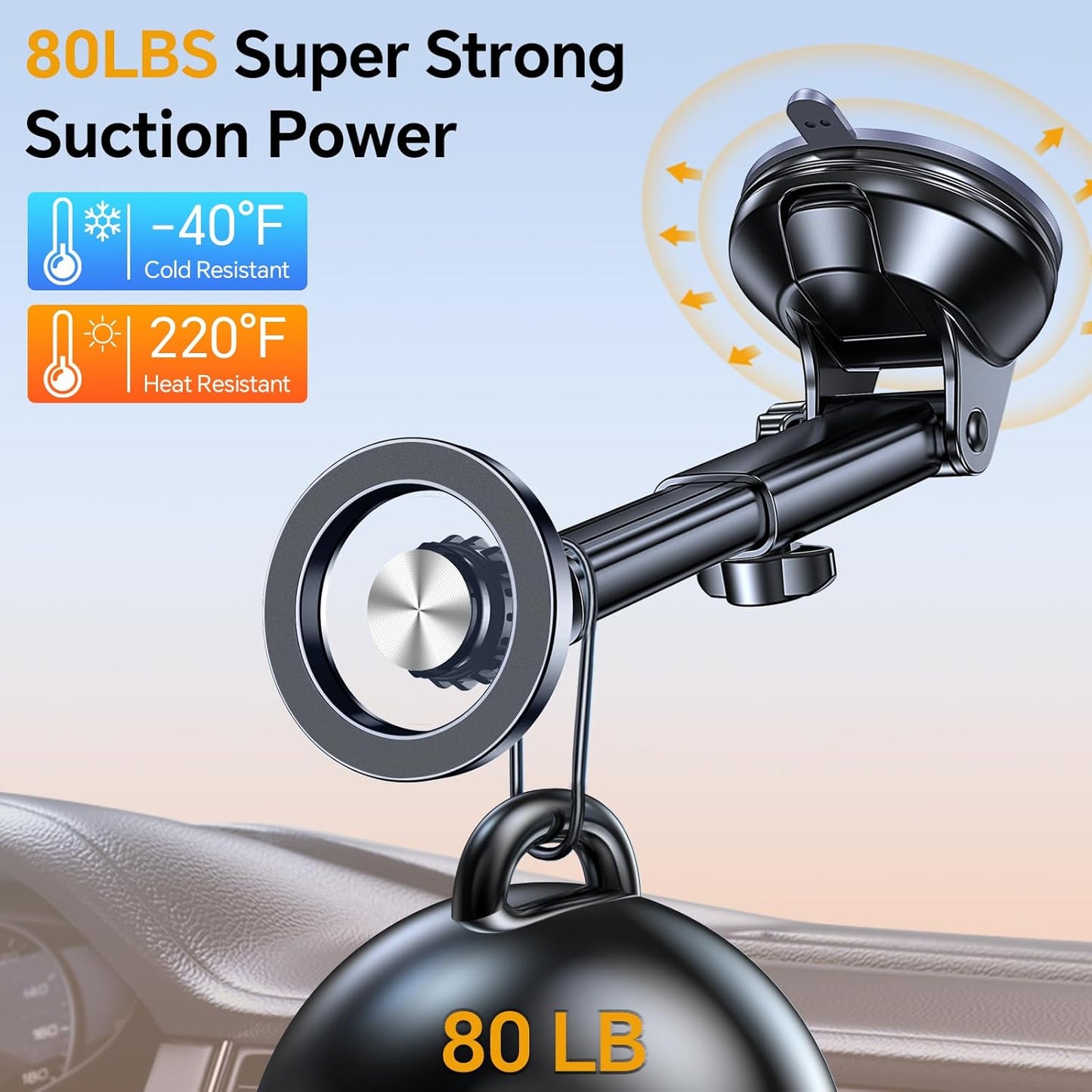 Coolpow for MagSafe Car Mount Windshield+Vent+Dash Magnetic Phone Holder for Car Phone Holder Mount Cell Phone Holders for Your Car Accessories Suction Cup Stand for Garmin GPS for iPhone 17 16 15 14