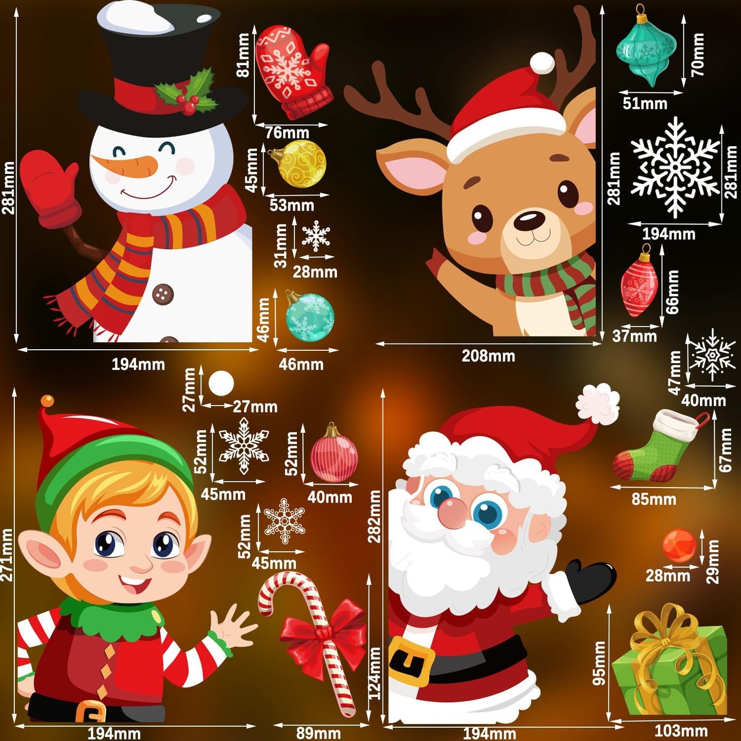 72PCS Christmas Window Clings for Glass Windows,Double Sided Snowflakes Xmas Window Stickers,Reusable Static Santa Claus Reindeer Snowman Christmas Decals,Winter & Holiday Decorations