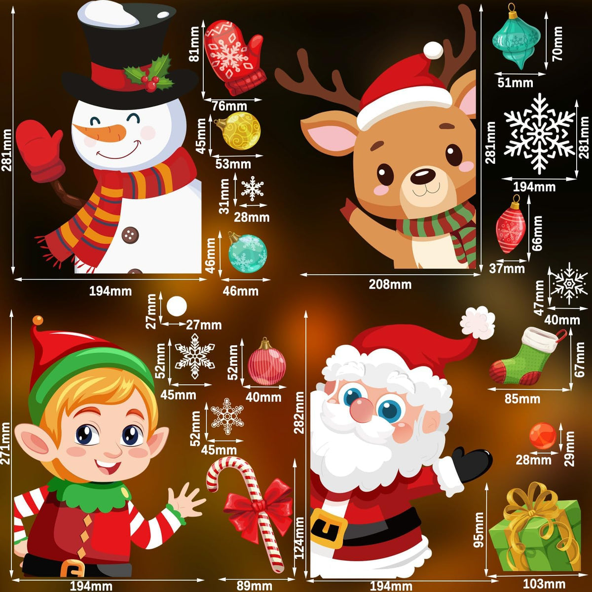 72PCS Christmas Window Clings for Glass Windows,Double Sided Snowflakes Xmas Window Stickers,Reusable Static Santa Claus Reindeer Snowman Christmas Decals,Winter & Holiday Decorations