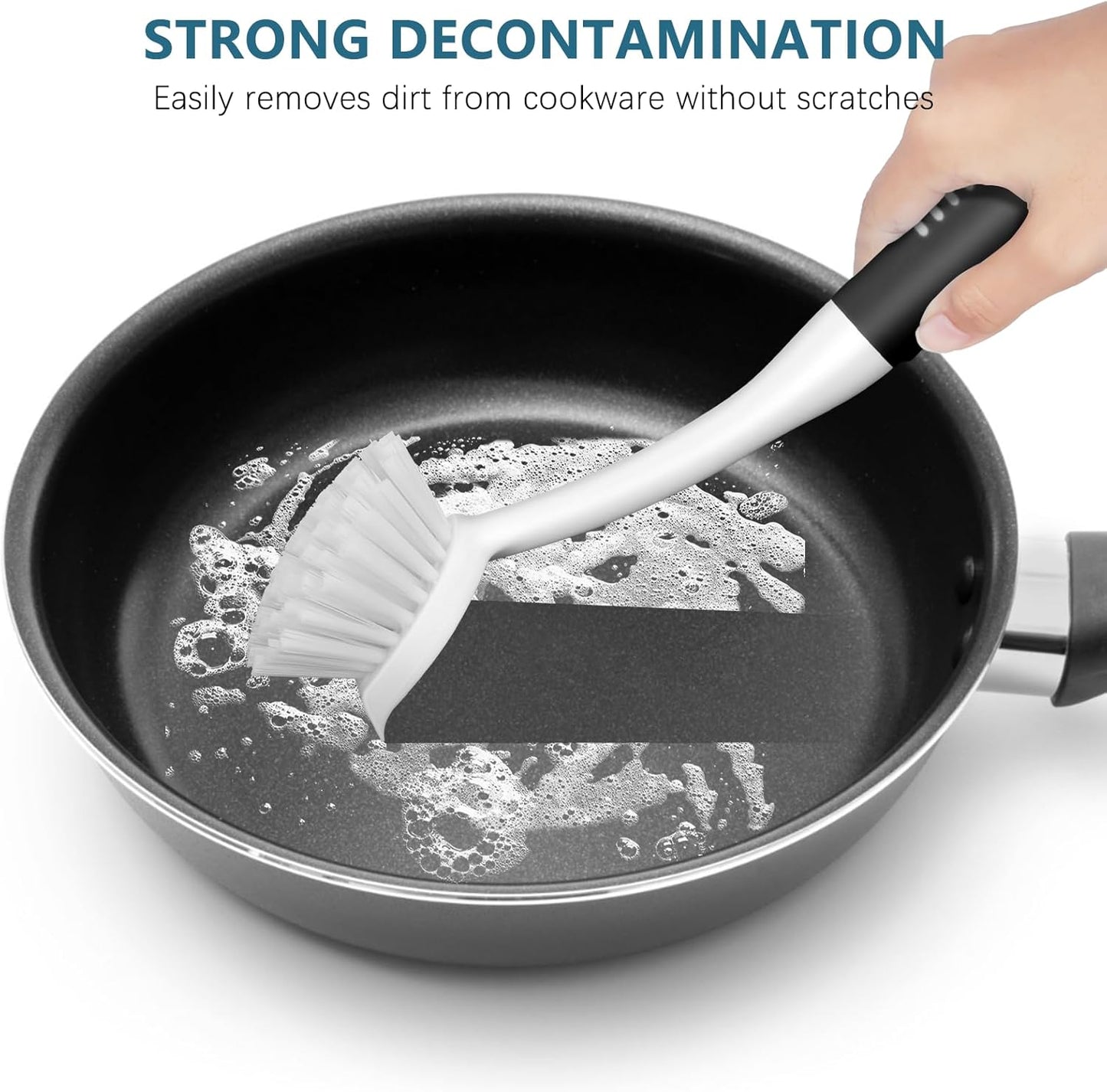 SetSail Dish Brush Set of 3 with Bottle Brush, Dish Scrub Brush with Long Handle Deep Cleaning Handle Brush with Scraper Tip for Kitchen Sink Dishes Bottle Cup Pot and Pans Tile Lines, Black