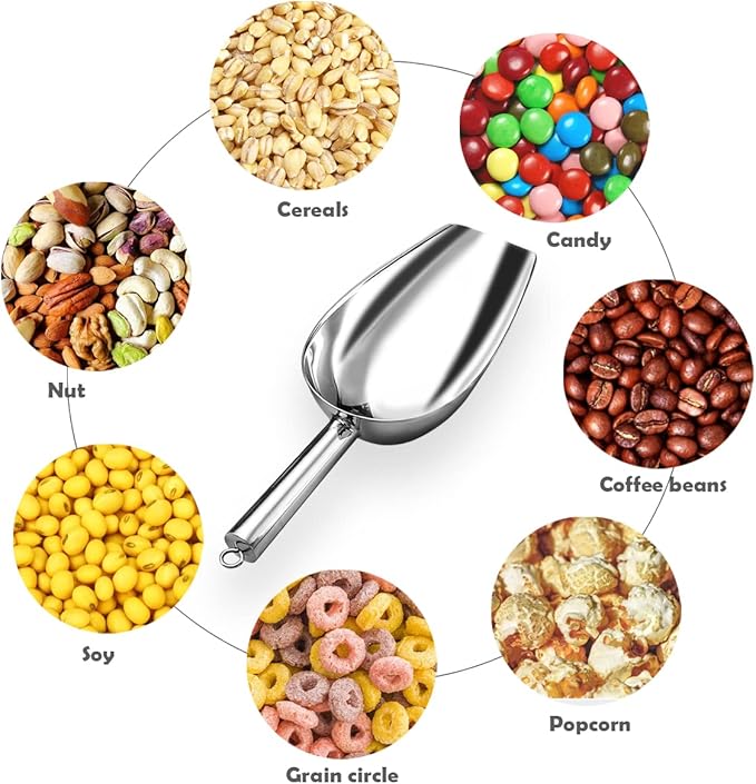 Metal Ice Scoop 6 Oz,Kitchen Ice Scooper for Ice Maker, Small Food Scoops for Bar Party Wedding Pet Dog Food, Stainless Steel Silver