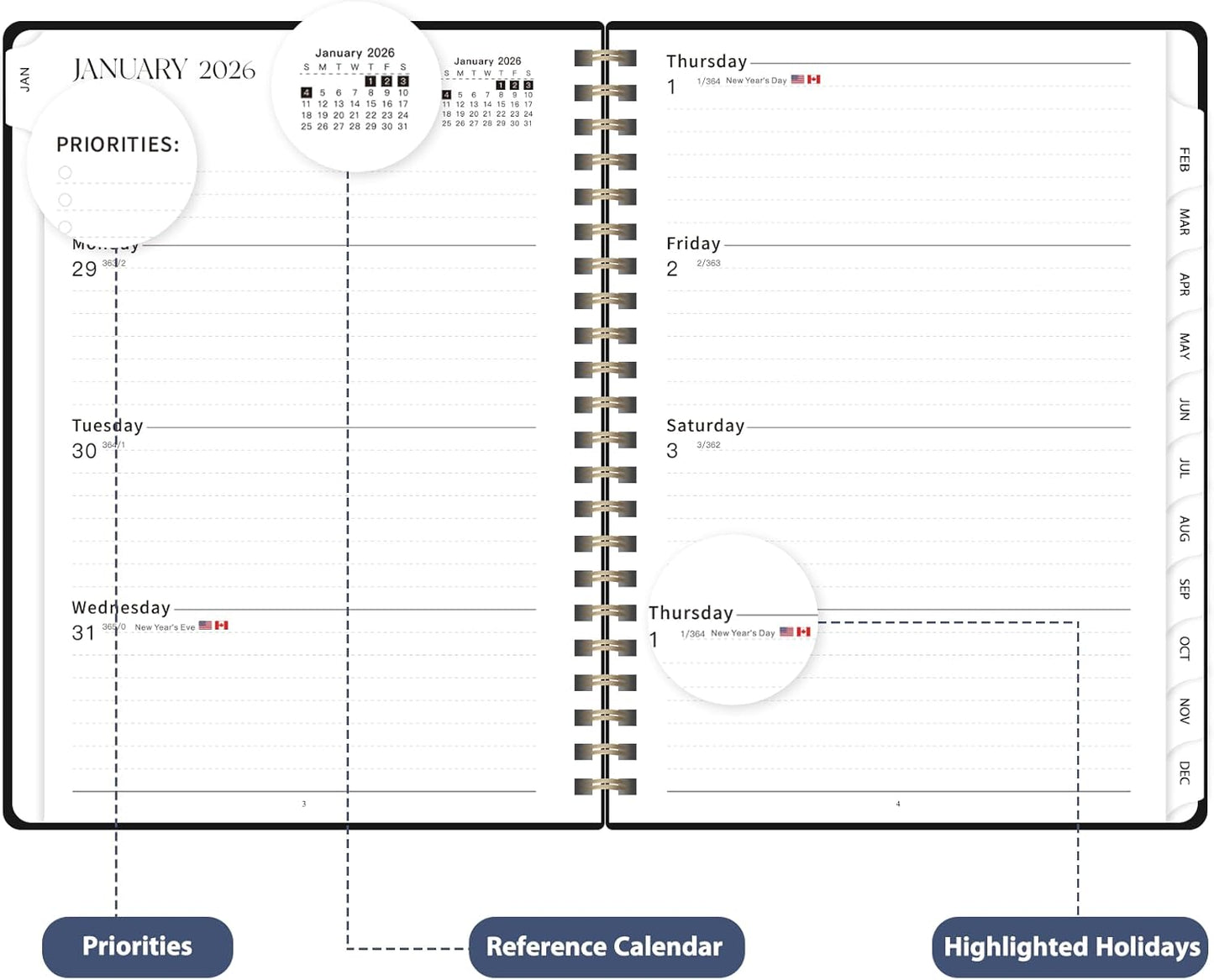 2026 Planner, Weekly and Monthly Calendar Academic Planner, Jan 2026 - Dec 2026, Planning Agenda Book for Desk Accessories and School Supplies - A5 (6.3'' x 8.5'')