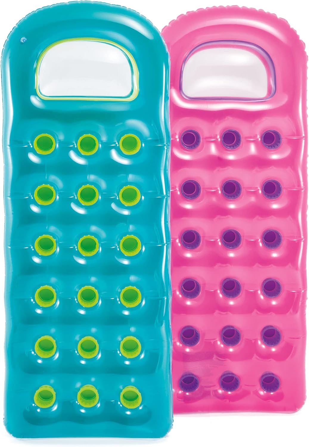 INTEX 18-Pocket Inflatable Pool Float Lounger with Pillow – 74" x 28" Raft for Adults – Suntanner Swimming Mat, Assorted Colors