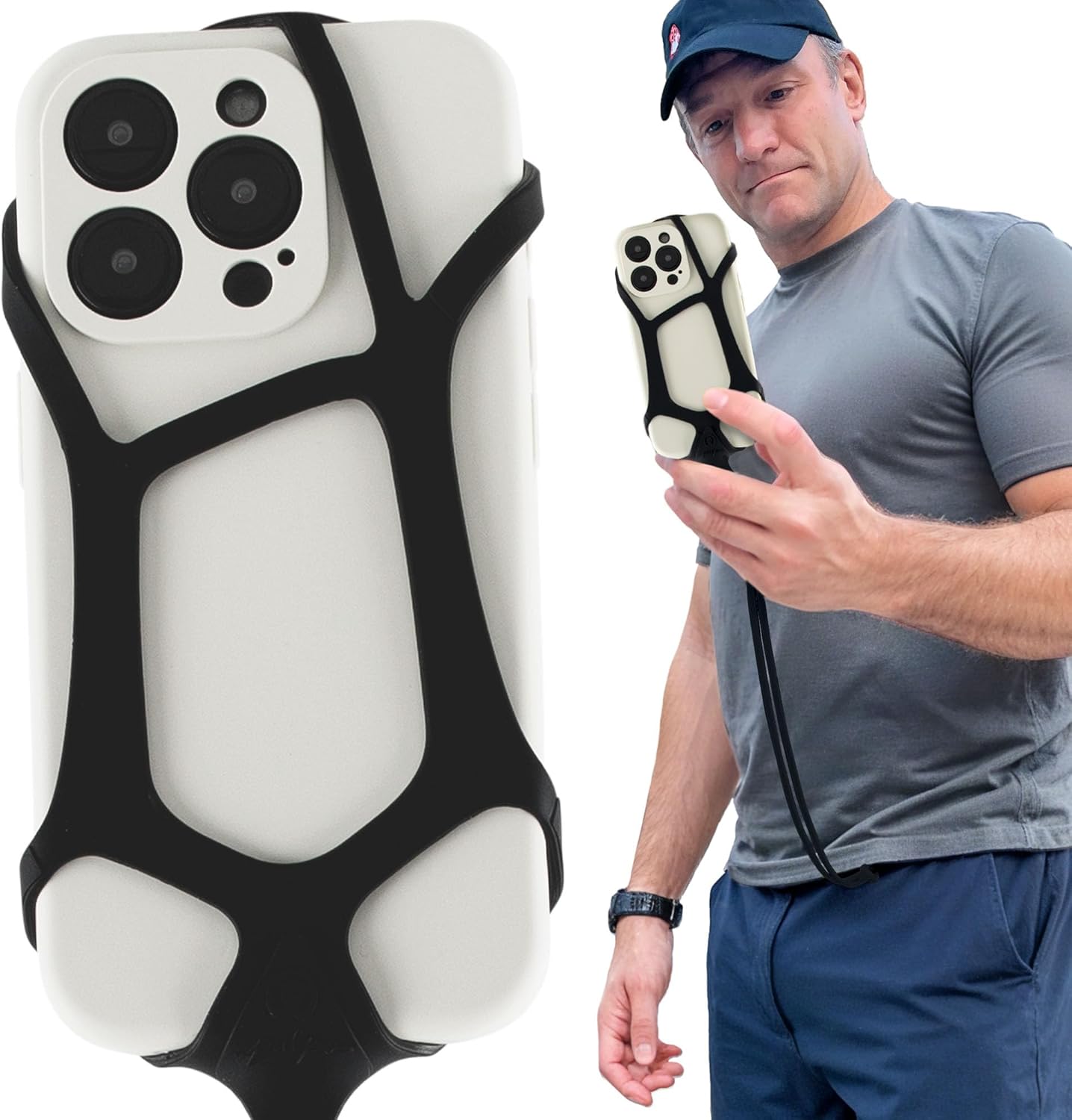 Pulpo Safety Cell Phone Lanyard Black Fits Smartphones 6.1" to 6.8” - Anti Theft Phone Strap for Men & Women, Lanyards for Phones, Hiking Phone Holder & Cellphone Lanyard, Silicone Crossbody Straps