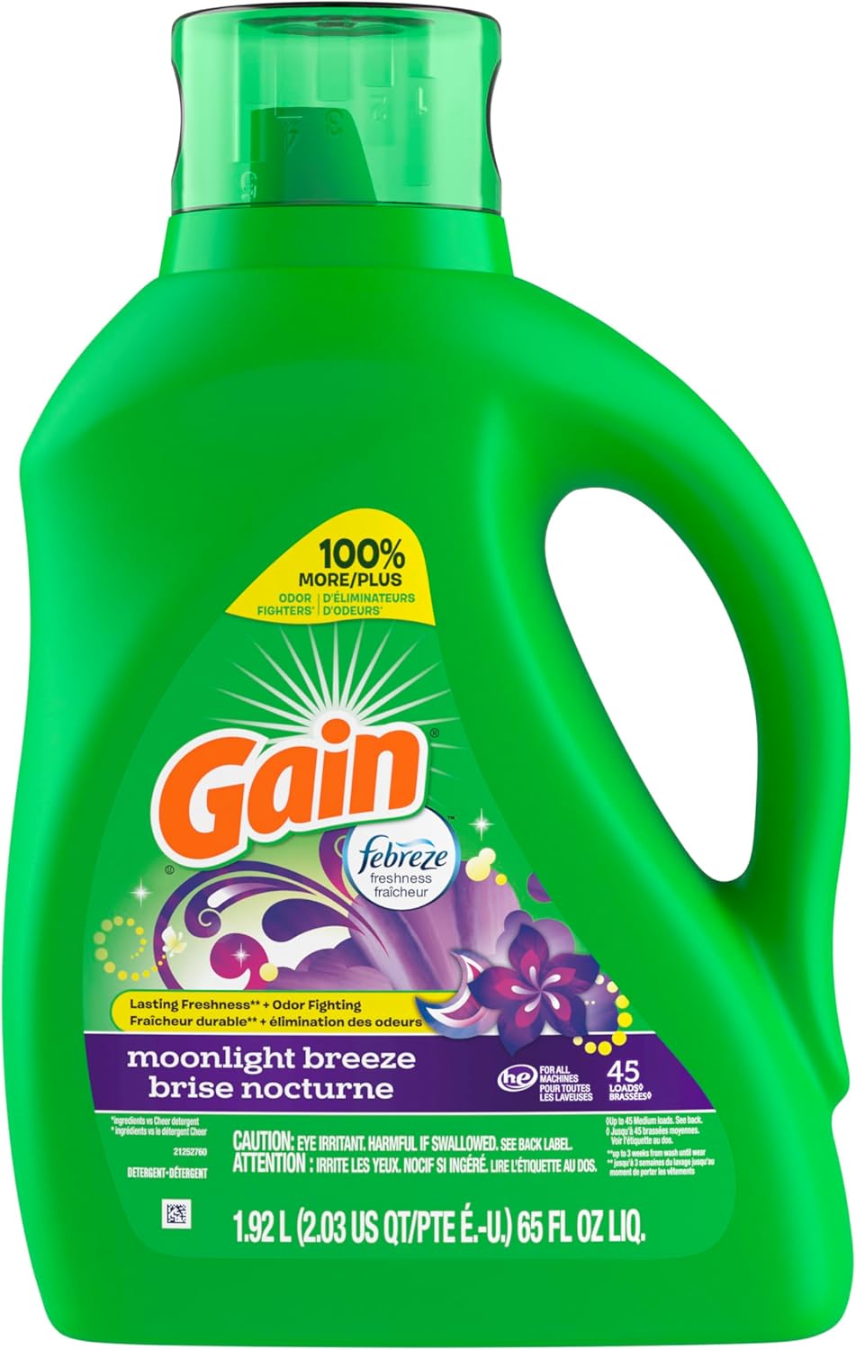 Gain + Aroma Boost Laundry Detergent Liquid Soap, Moonlight Breeze Scent, 45 Loads, 65 Fl Oz, (Pack of 2), He Compatible, Gain Laundry Detergent, Liquid Laundry Detergent