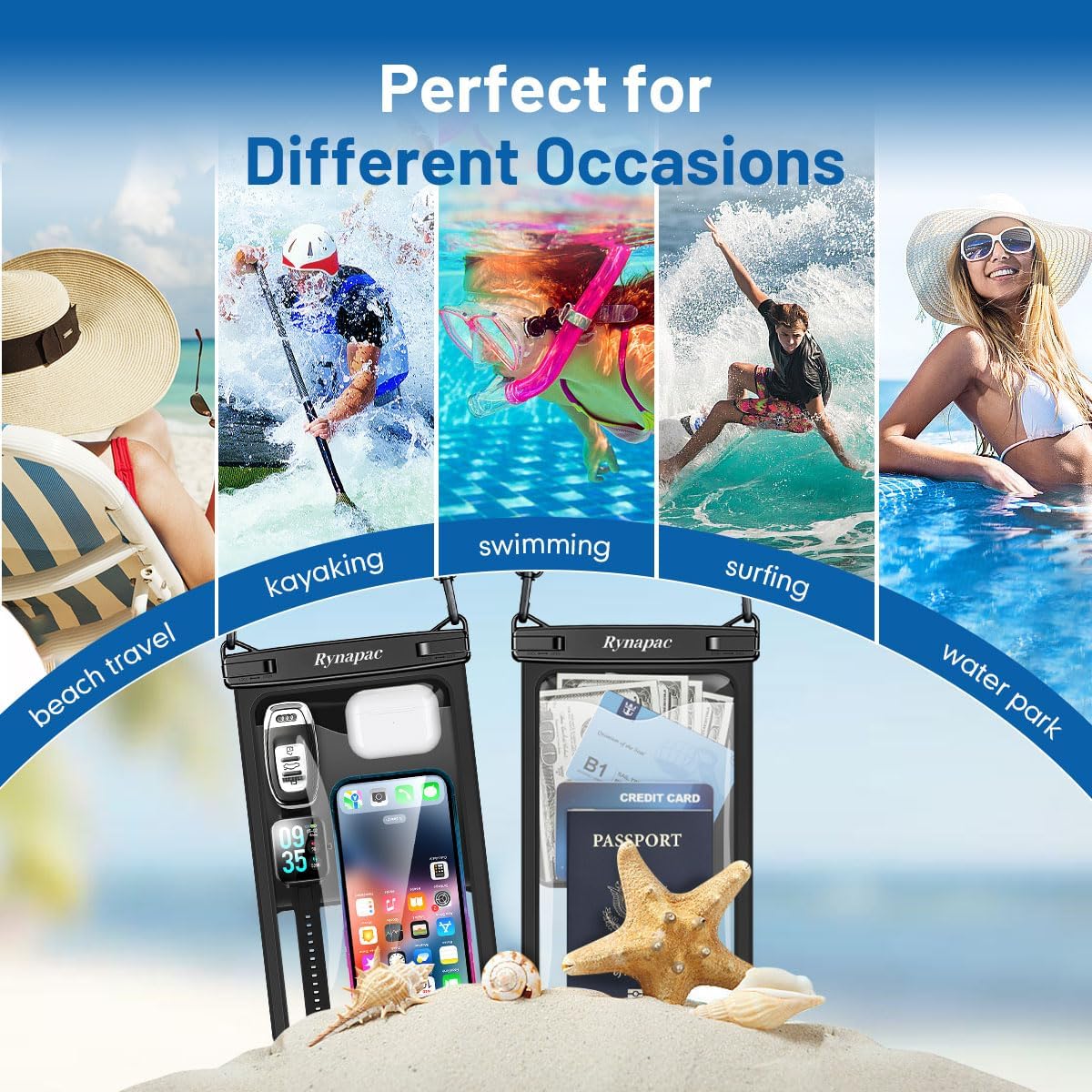 Large Waterproof Phone Pouch Bag - 2 Pack Waterproof Phone Case for iPhone 16 15 14 Pro Max Galaxy S25 S24 Ultra, IPX8 Cellphone Water Protector Pouch Beach Essentials Travel Must Haves