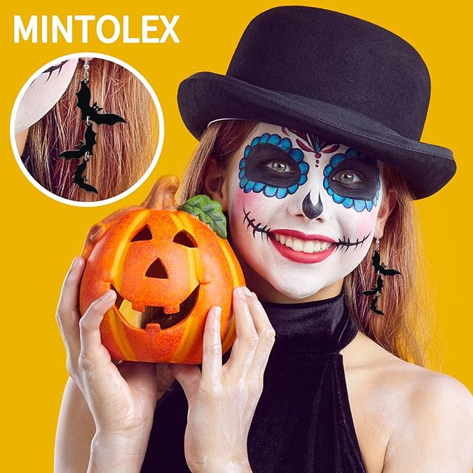 Acrylic Halloween Earrings Black Skull Bat Drop Dangle Earrings for Women Fun Cute Spooky Halloween Holiday Costume Jewelry